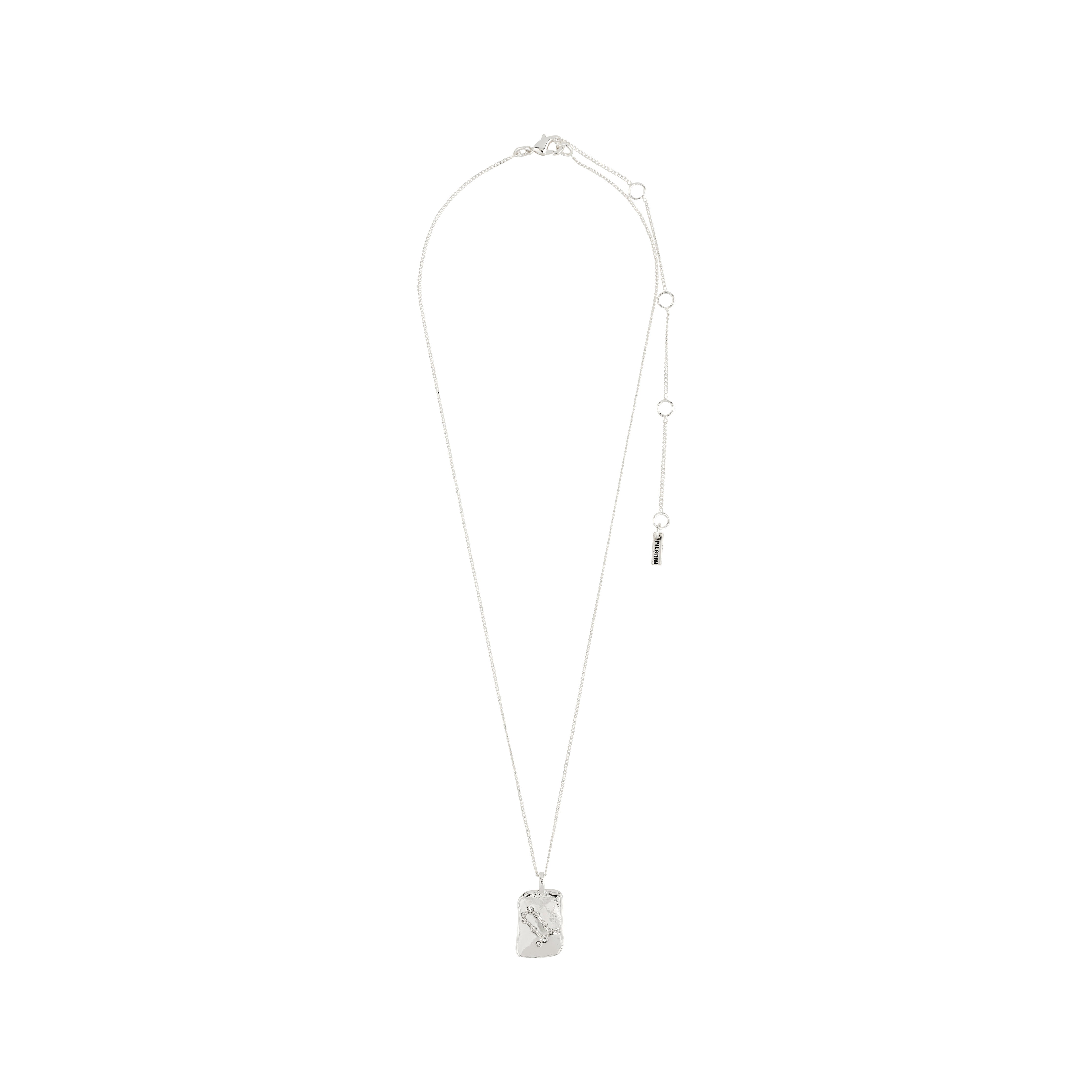 GEMINI Zodiac Sign necklace, silver-plated, featuring a reversible square coin pendant with Gemini motif and sparkling constellation of Preciosa crystals, 40 cm chain with extension.