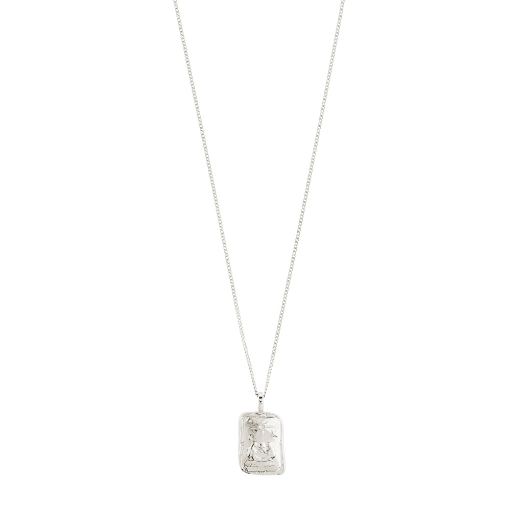 GEMINI Zodiac Sign necklace, silver-plated, featuring a dual-design square coin pendant with a Gemini motif and sparkly constellation on a 40 cm chain.