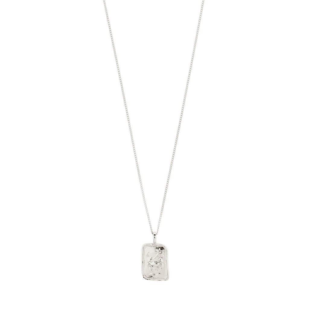 CANCER Zodiac Sign necklace, silver-plated, featuring a reversible square pendant with Cancer motif and crystal constellation, on a 40 cm chain with extension.