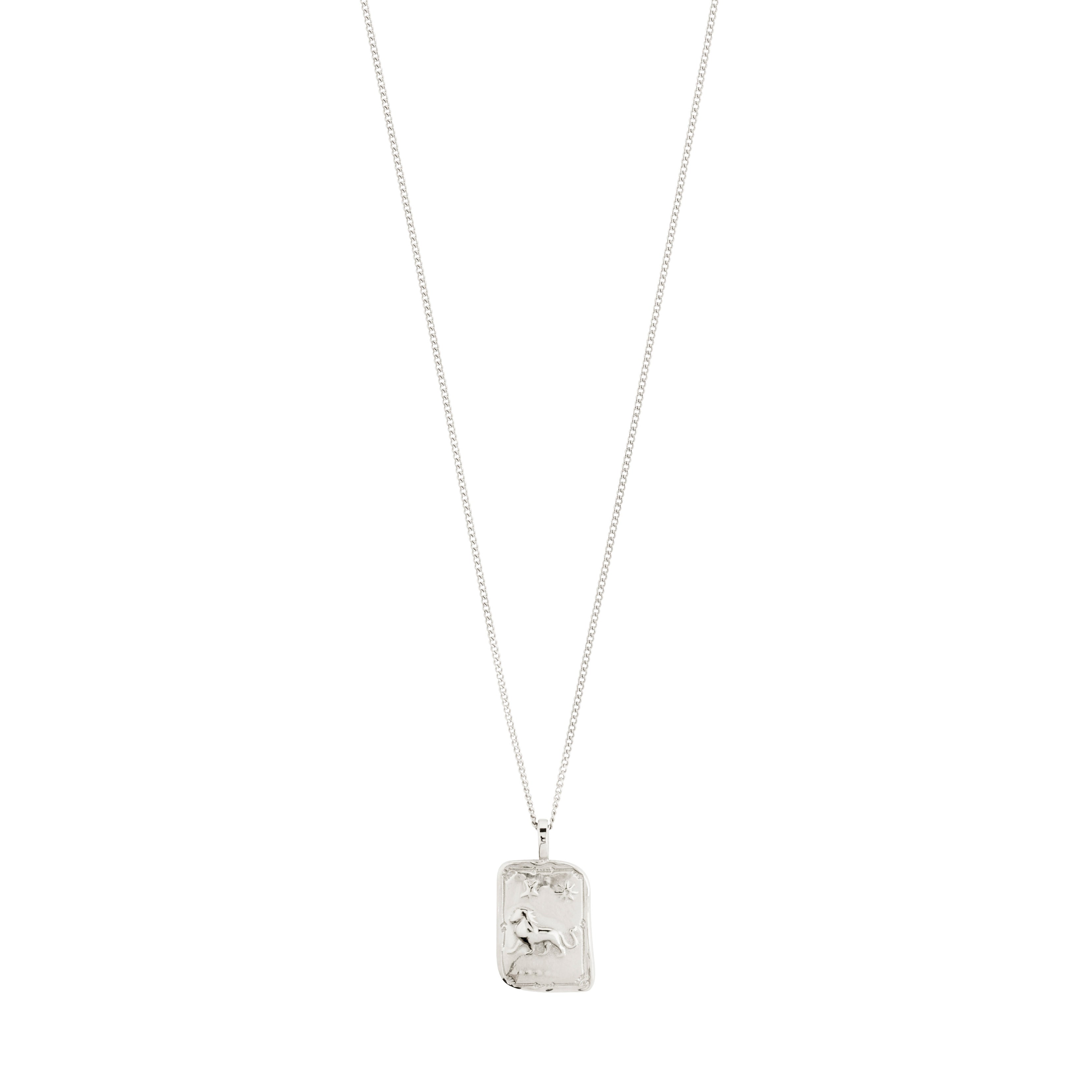 LEO Zodiac Sign necklace, silver-plated, featuring a reversible square coin pendant with Leo motif and sparkling constellation, on a 40 cm chain.