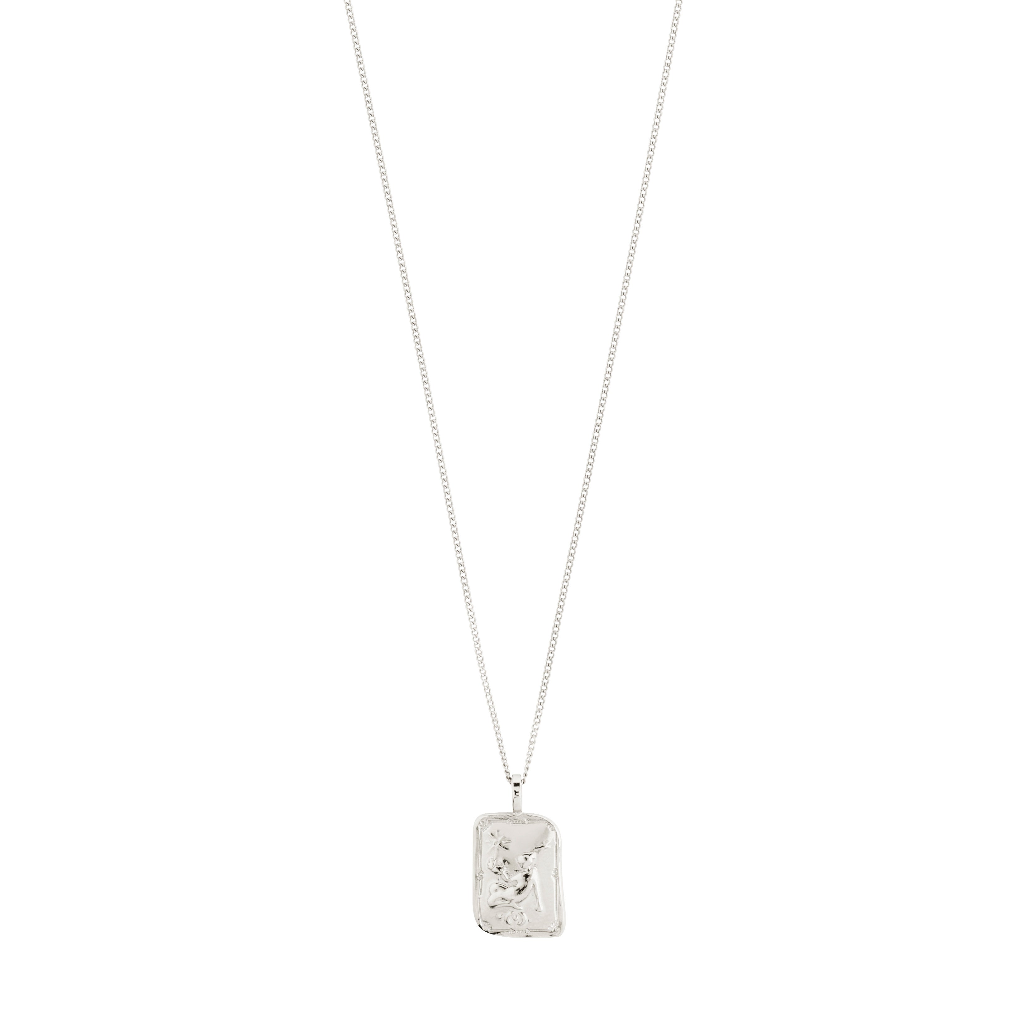 VIRGO Zodiac Sign necklace, silver-plated, features a dual-design square coin pendant with a Virgo motif and constellation, adorned with Preciosa crystals.