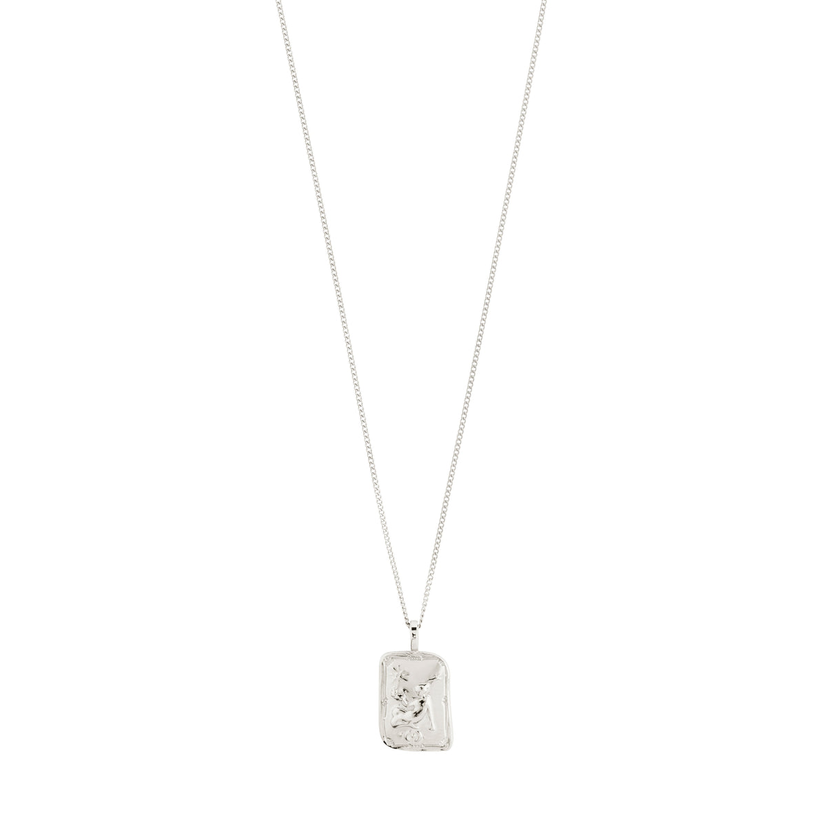 VIRGO Zodiac Sign necklace, silver-plated, features a dual-design square coin pendant with a Virgo motif and constellation, adorned with Preciosa crystals.