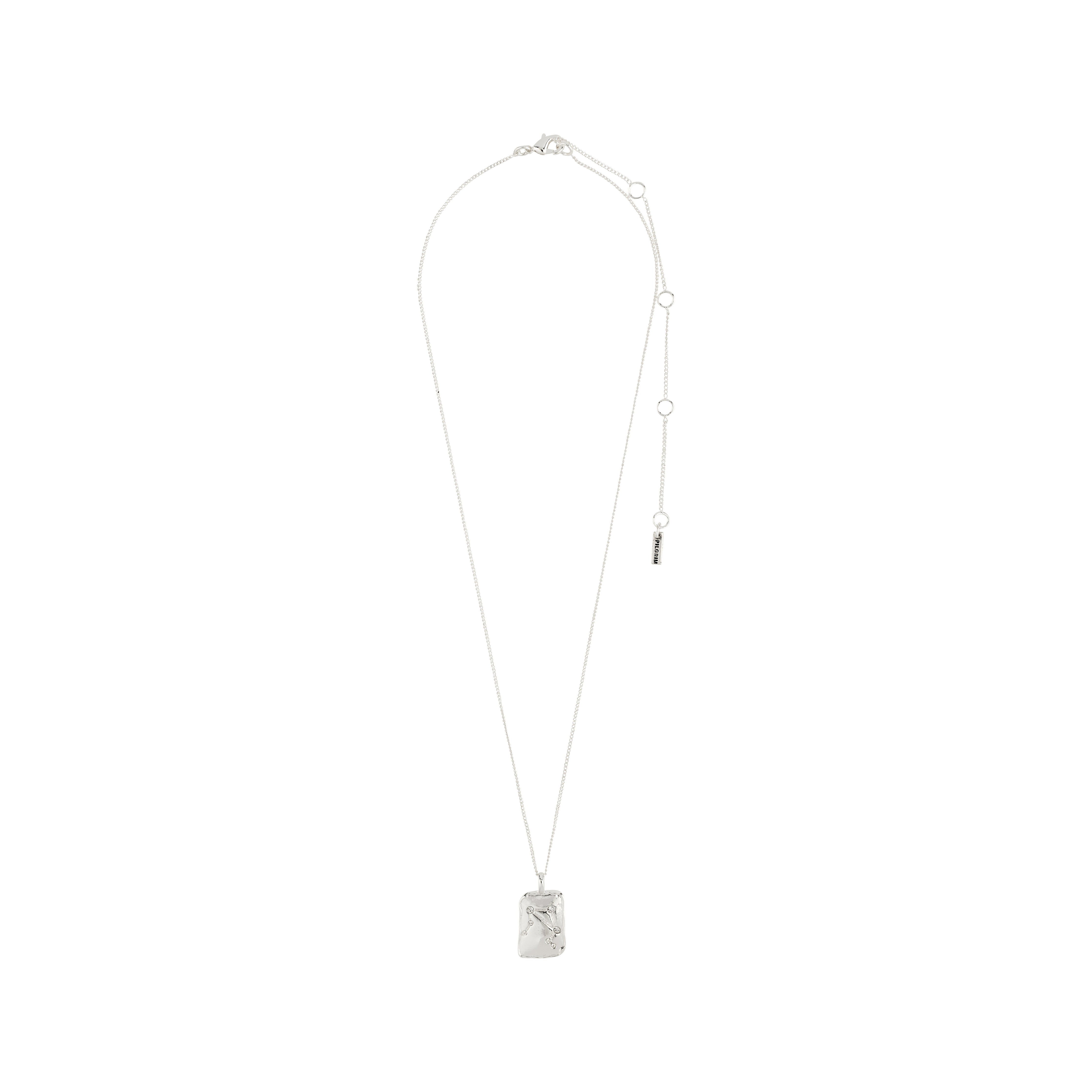 LIBRA Zodiac Sign necklace, silver-plated with a dual-design square pendant, featuring a zodiac motif and sparkling constellation with Preciosa crystals on a 40 cm chain.