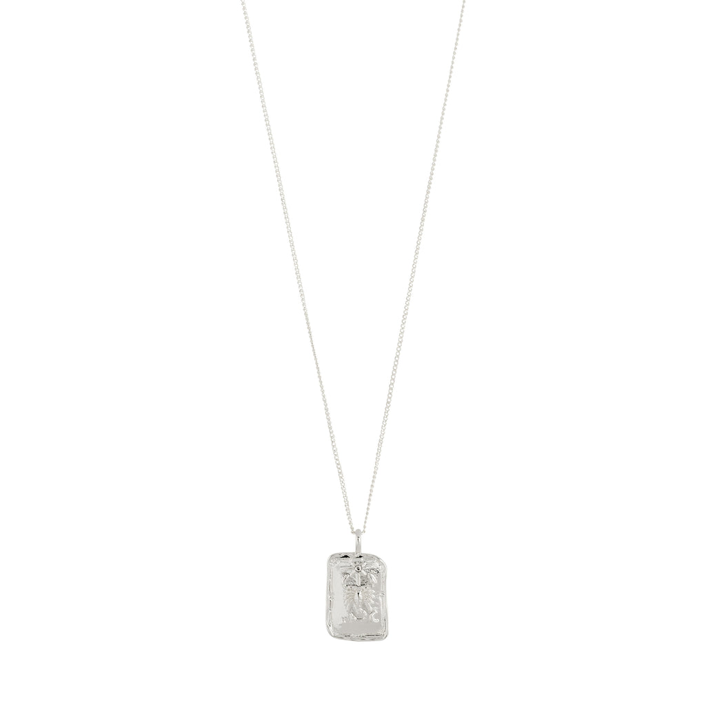 SCORPIO Zodiac Sign necklace, silver-plated, featuring a reversible square coin pendant with Scorpio motif and sparkling constellation on a chain.