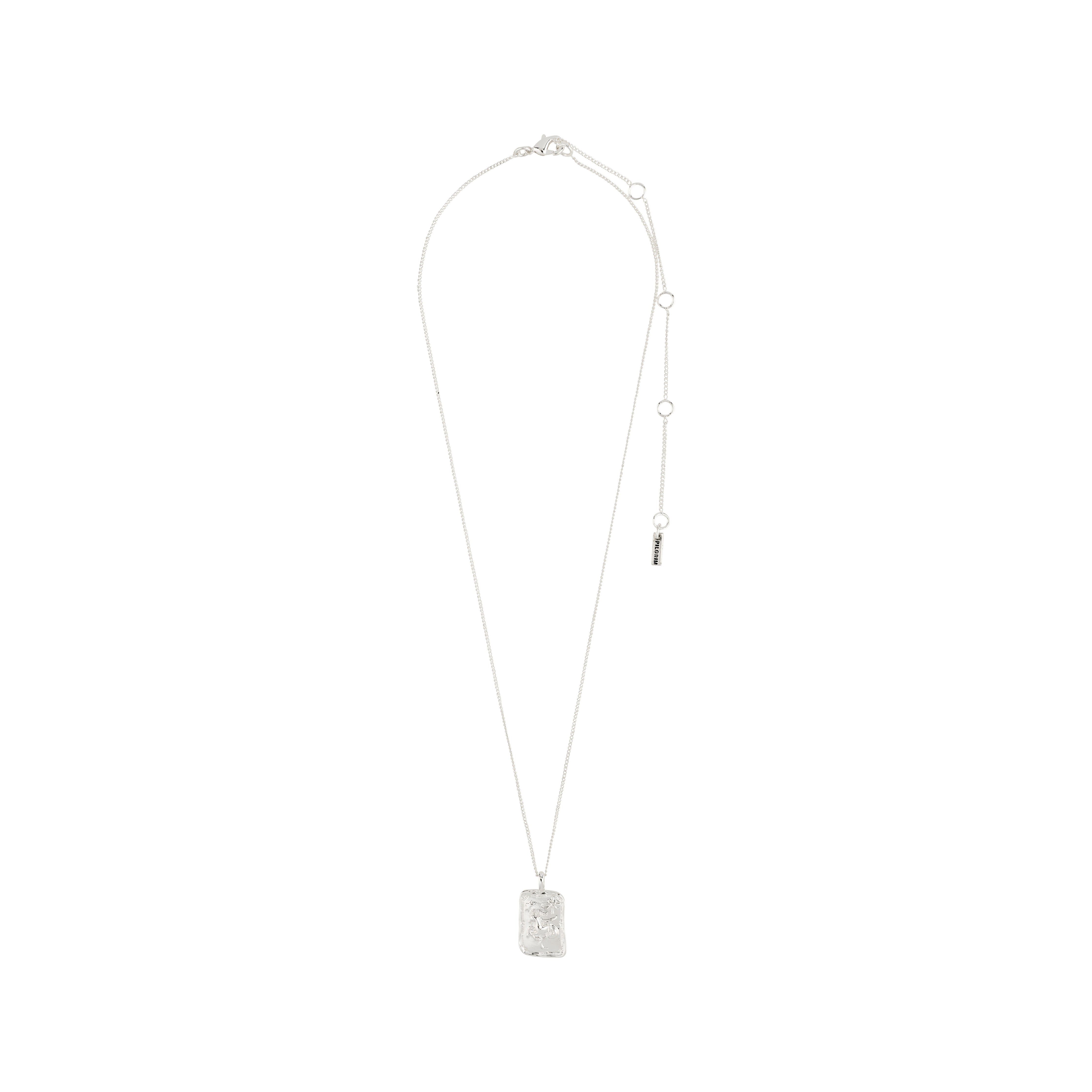 CAPRICORNUS Zodiac Sign necklace, silver-plated, featuring a reversible square pendant with Capricorn motif and constellation design, adorned with Preciosa crystals on a silver chain.