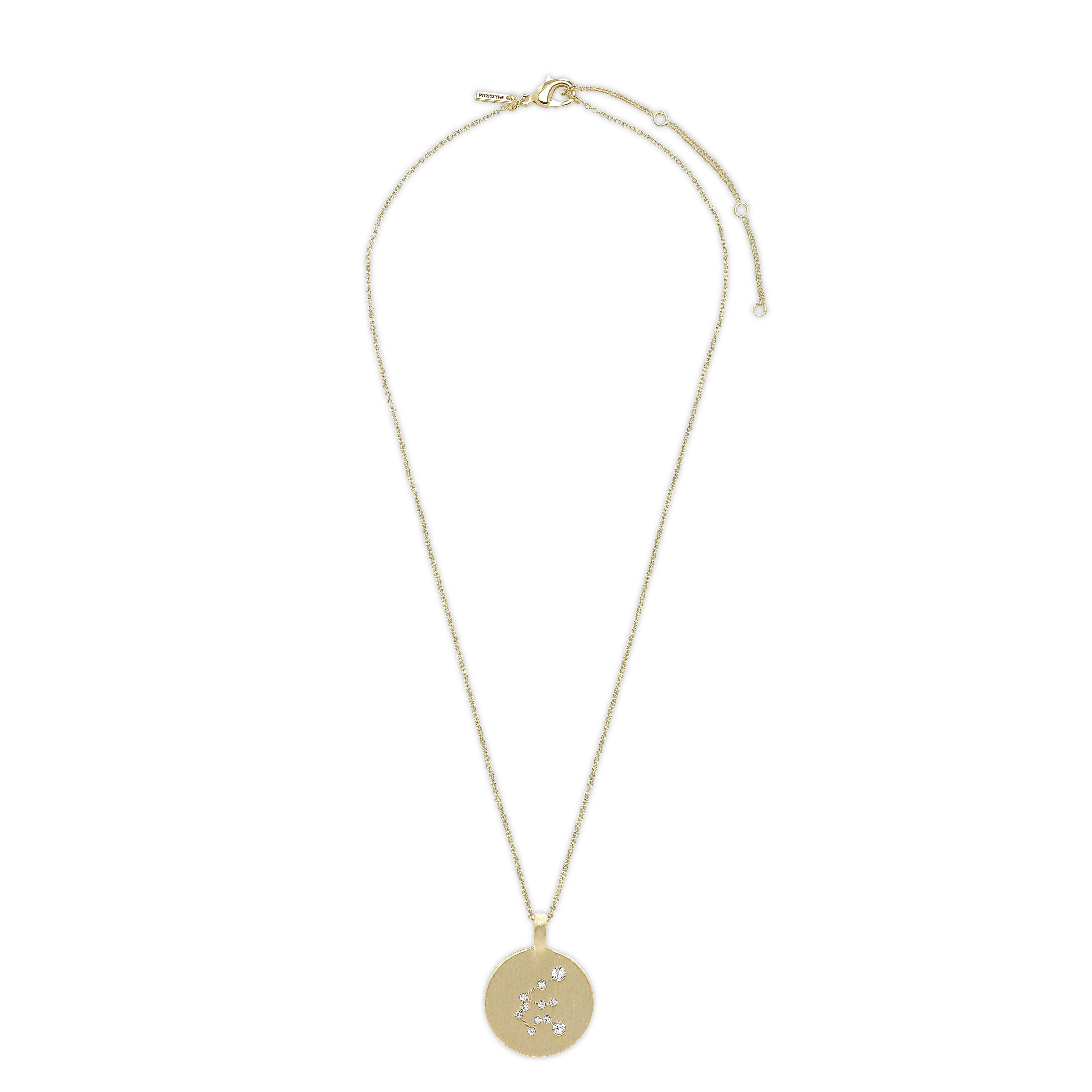 AQUARIUS Zodiac Sign Coin Necklace, gold-plated, featuring a round pendant with crystal stones representing the star sign, perfect for personal style enthusiasts.