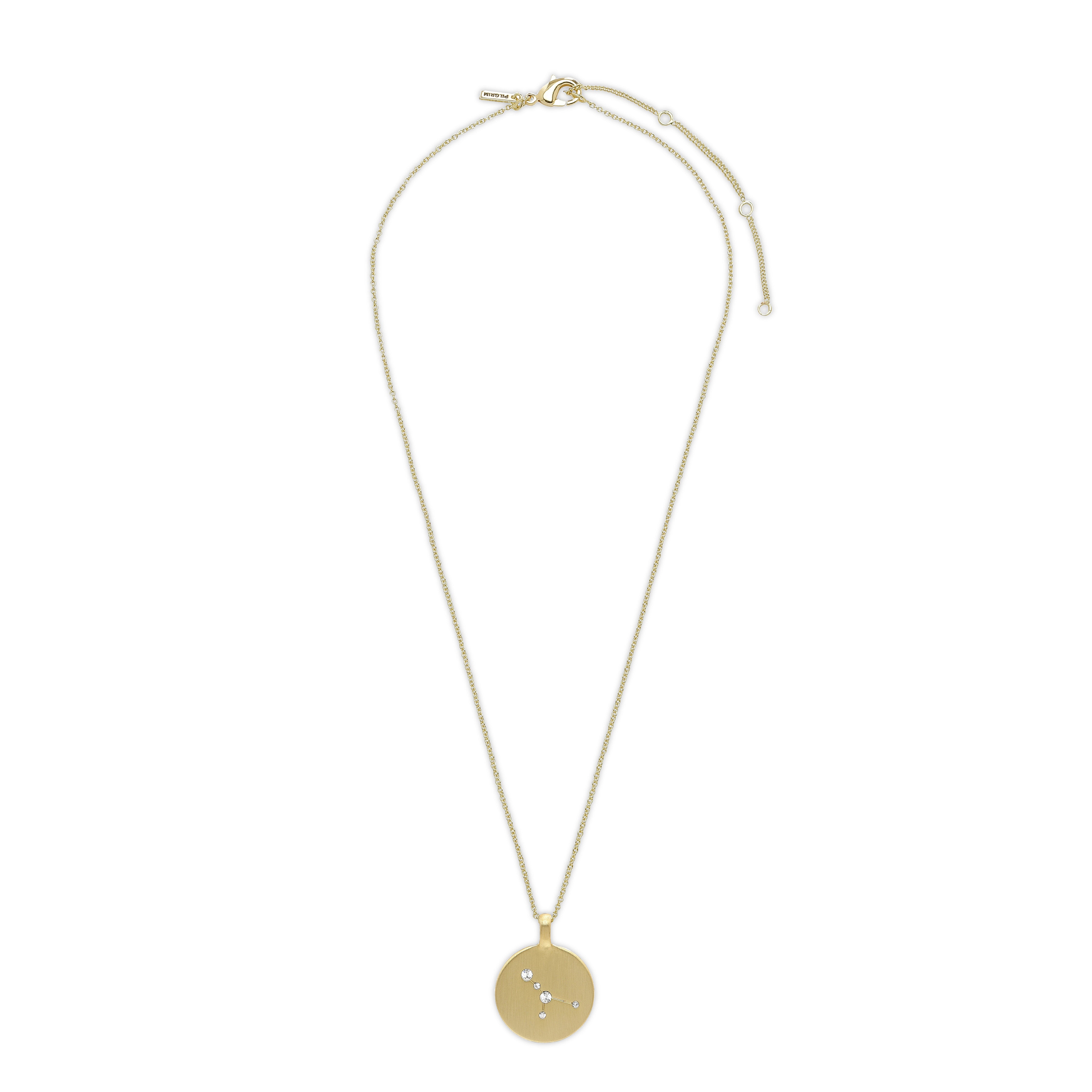 CANCER Zodiac Sign Coin Necklace, gold-plated, featuring a round pendant with crystal stones forming the Cancer star sign, ideal for personalized style seekers.