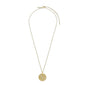 CANCER Zodiac Sign Coin Necklace, gold-plated, featuring a round pendant with crystal stones forming the Cancer star sign, ideal for personalized style seekers.