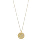 LEO Zodiac Sign Coin Necklace, gold-plated, featuring a round pendant with crystal stones forming the Leo star sign, on a delicate matte-finish chain.