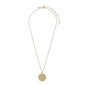 VIRGO Zodiac Sign Coin Necklace, gold-plated with a round pendant featuring crystal stones in the Virgo symbol, perfect for trendsetters seeking timeless elegance.