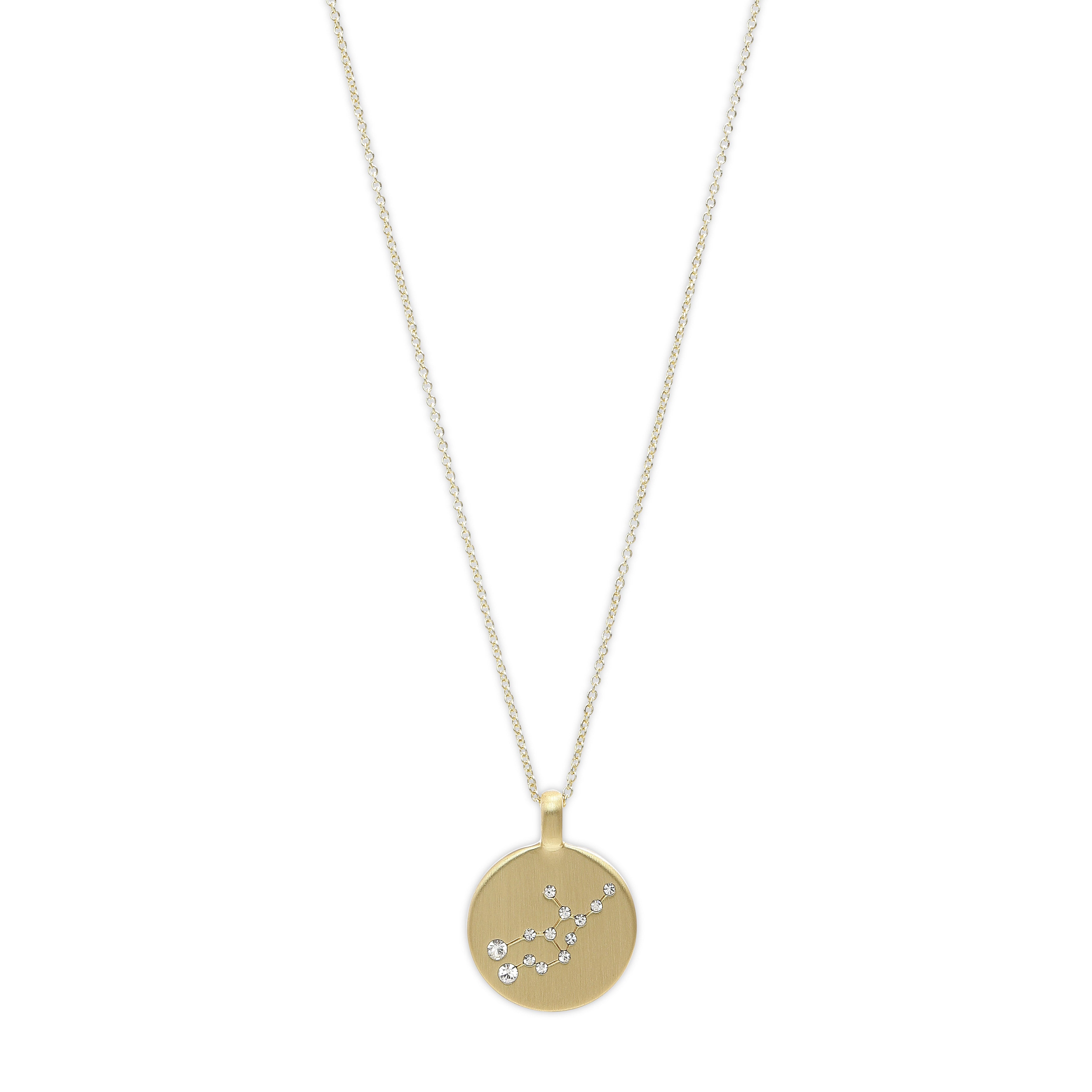 VIRGO Zodiac Sign Coin Necklace, gold-plated with a round pendant featuring the Virgo constellation adorned with crystal stones, perfect for trendsetters.