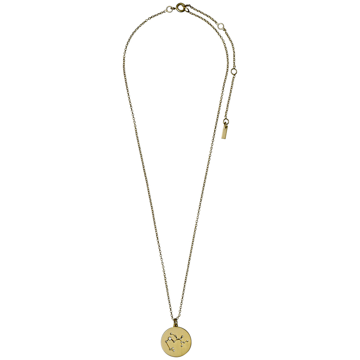 SAGITTARIUS Zodiac Sign Coin Necklace, gold-plated, featuring a round pendant with crystal stones forming the Sagittarius symbol, perfect for style-conscious trendsetters.