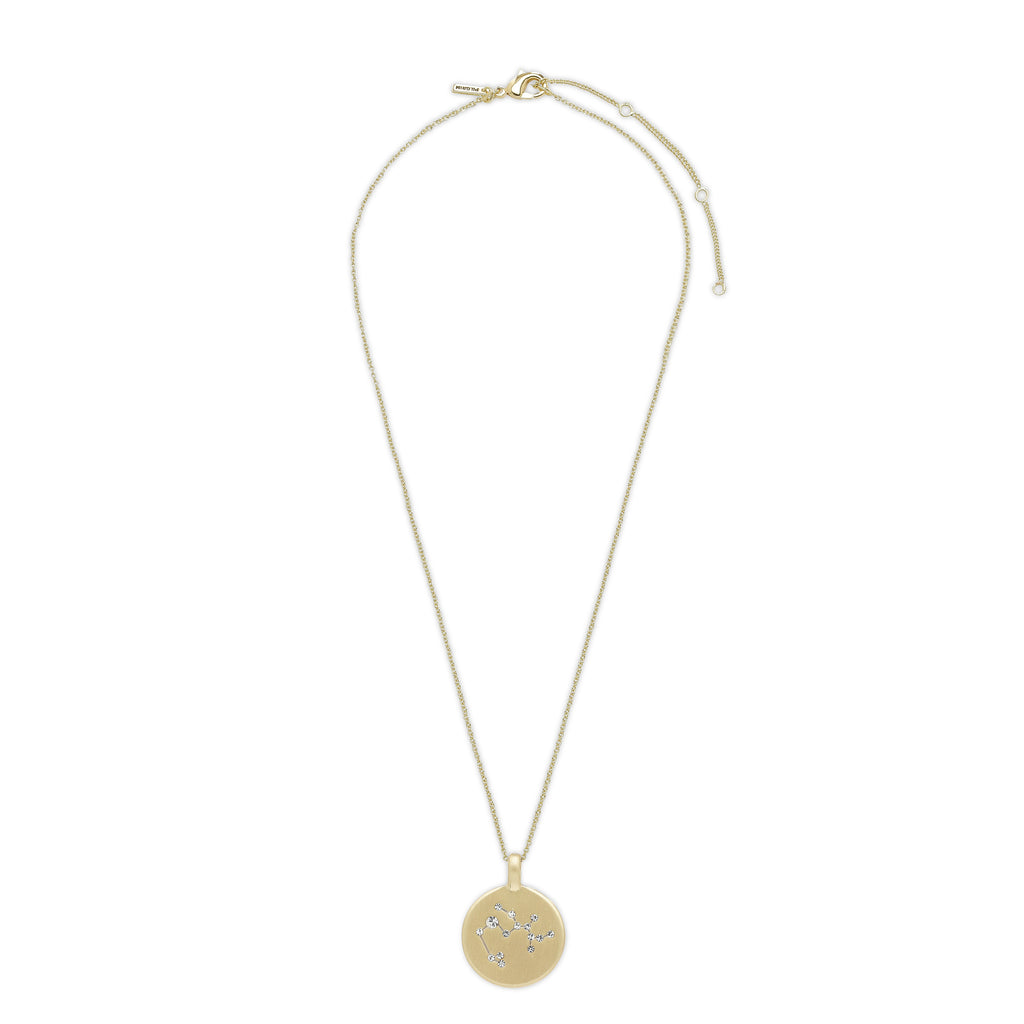 Gold-plated Sagittarius Zodiac Sign Coin Necklace with round pendant featuring crystal stones in star sign shape. Perfect trendy accessory for style-conscious individuals.