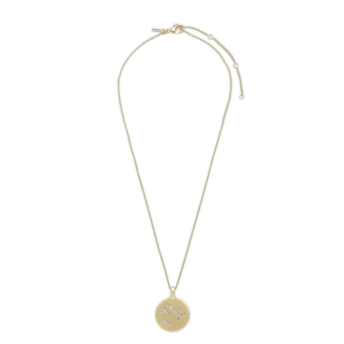 Gold-plated Sagittarius Zodiac Sign Coin Necklace with round pendant featuring crystal stones in star sign shape. Perfect trendy accessory for style-conscious individuals.