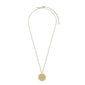 CAPRICORNUS Zodiac Sign Coin Necklace, gold-plated, featuring a round pendant with crystal stones depicting the Capricornus constellation. Perfect blend of timeless style and modern elegance.