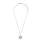 PISCES Zodiac Sign Coin Necklace, silver-plated, featuring a round pendant with crystal stones forming the Pisces constellation. Perfect blend of timeless elegance and trendiness.