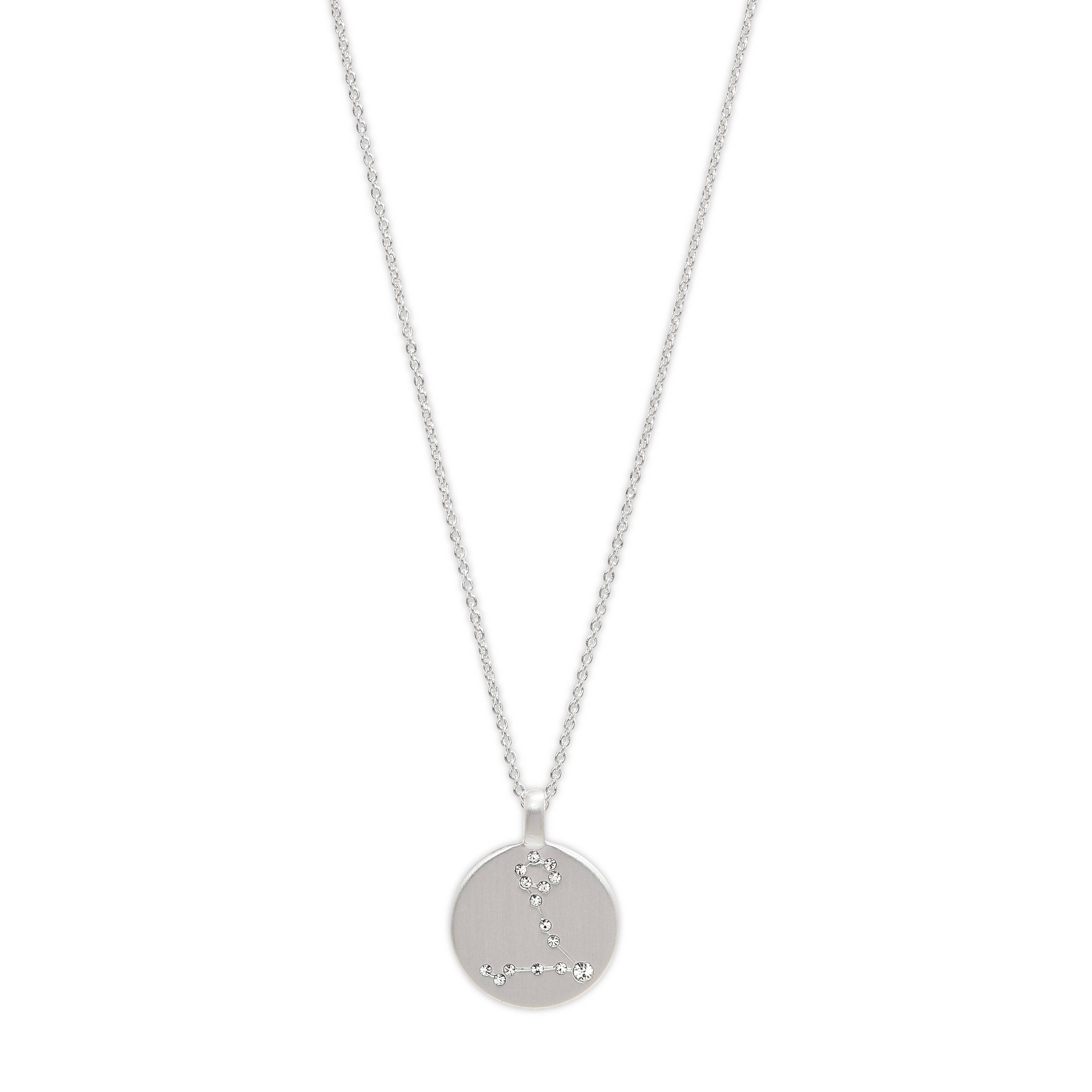PISCES Zodiac Sign Coin Necklace, silver-plated, featuring a round pendant with crystal Pisces design. Ideal for style-conscious trendsetters seeking unique, handmade Danish jewelry.
