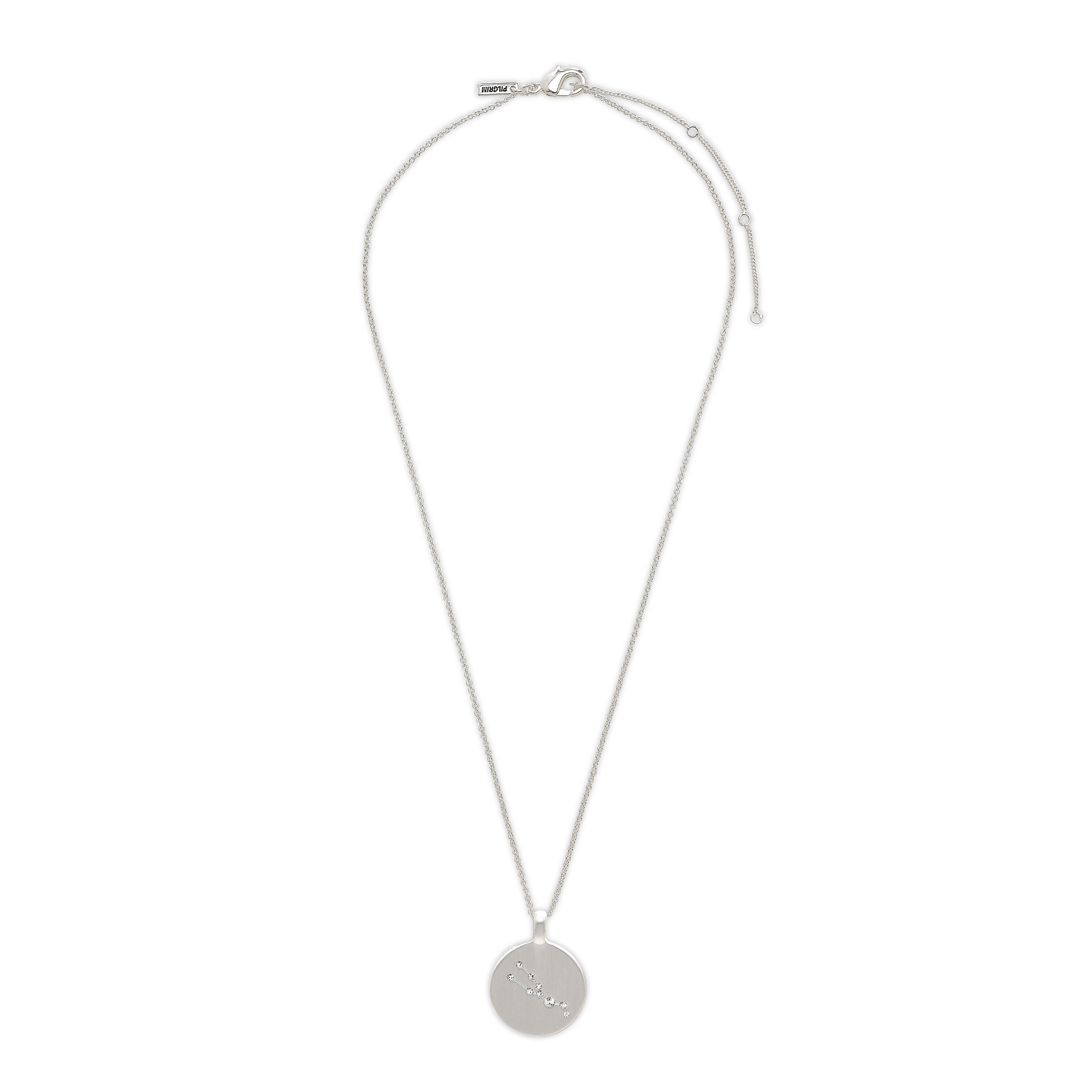 TAURUS Zodiac Sign Coin Necklace, silver-plated, features a round pendant with crystal stones forming the Taurus constellation, perfect for trendsetters seeking stylish, meaningful jewellery.