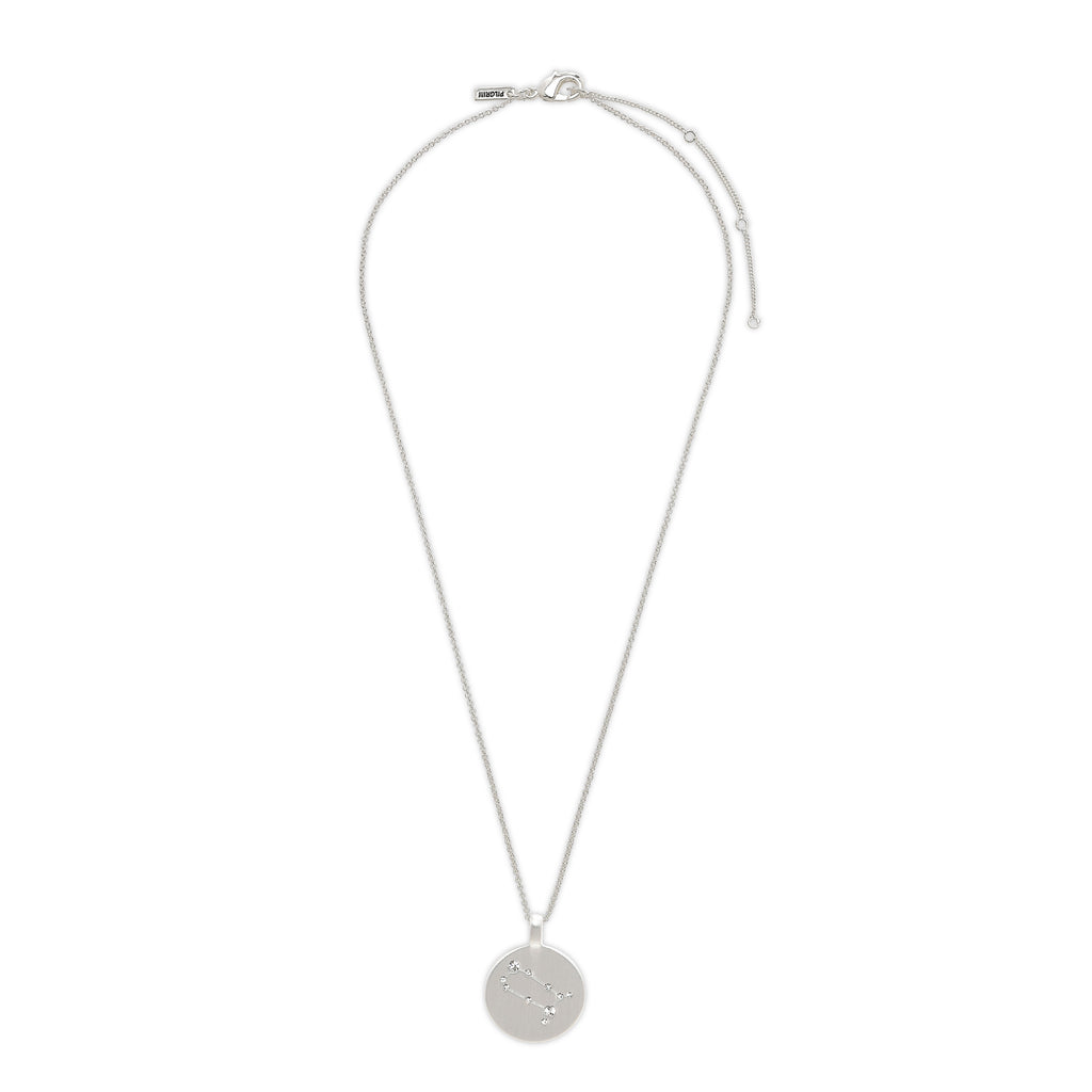 GEMINI Zodiac Sign Coin Necklace, silver-plated, featuring a round pendant with crystal stones in a constellation design, perfect for personal style expression.