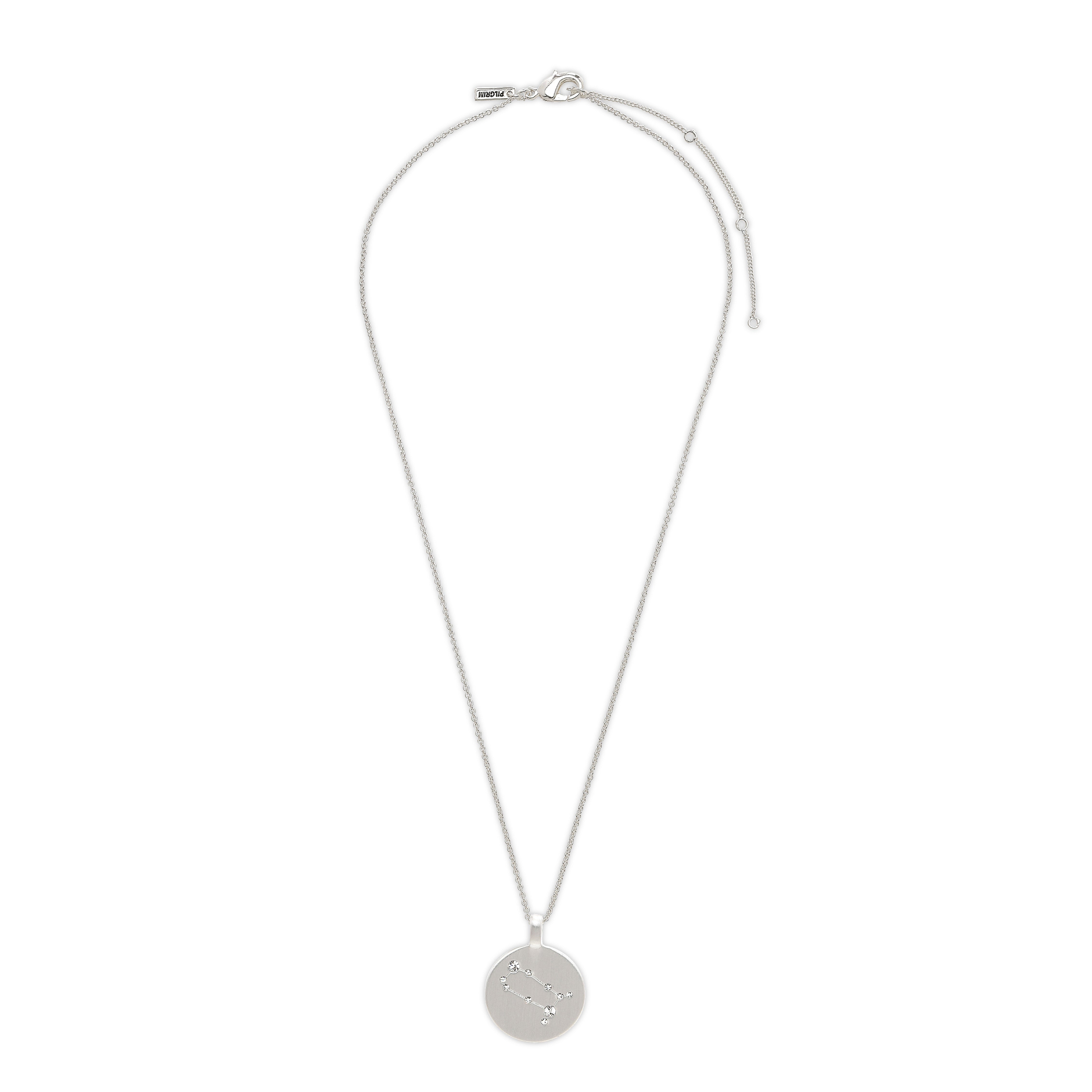 GEMINI Zodiac Sign Coin Necklace, silver-plated, featuring a round pendant with crystal stones in a constellation design, perfect for personal style expression.