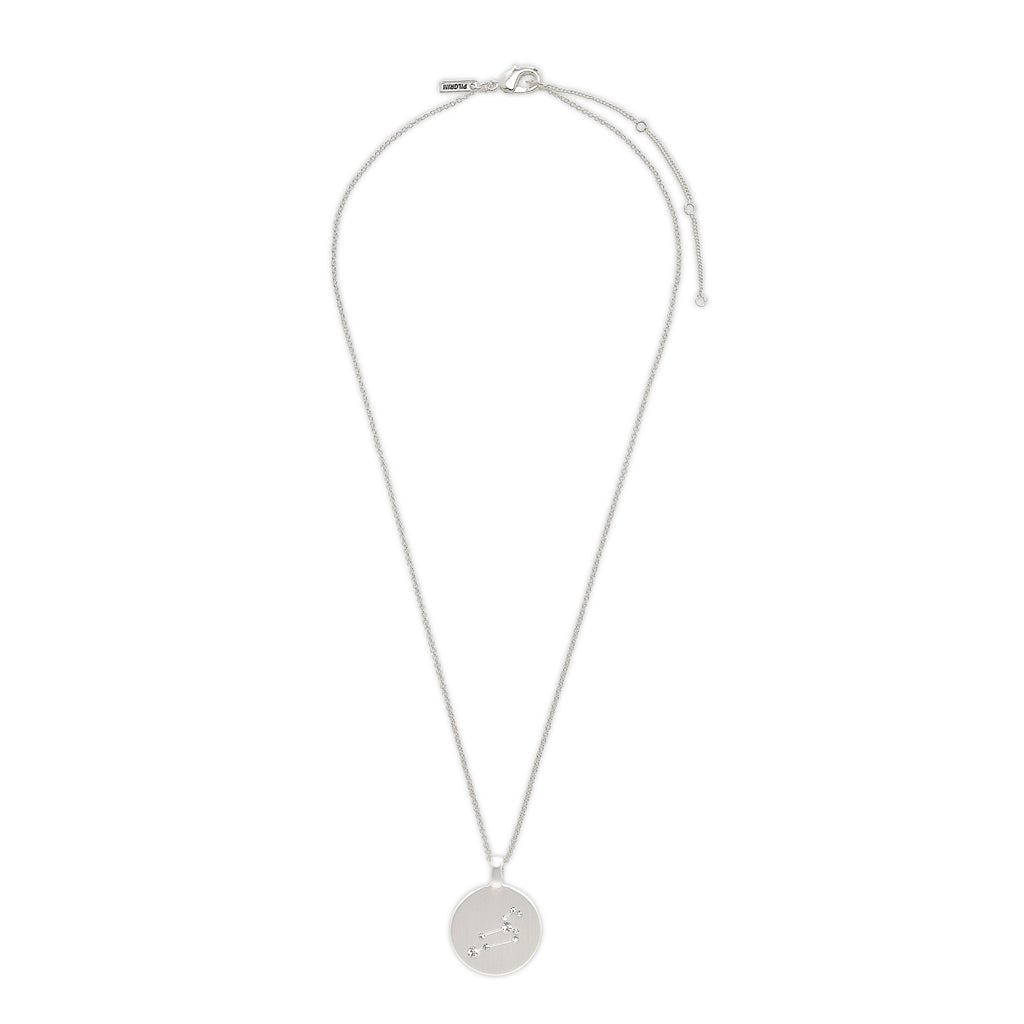 LEO Zodiac Sign Coin Necklace, silver-plated with a round pendant, featuring crystal stones forming the Leo constellation. Perfect for trendsetters seeking stylish, meaningful jewelry.