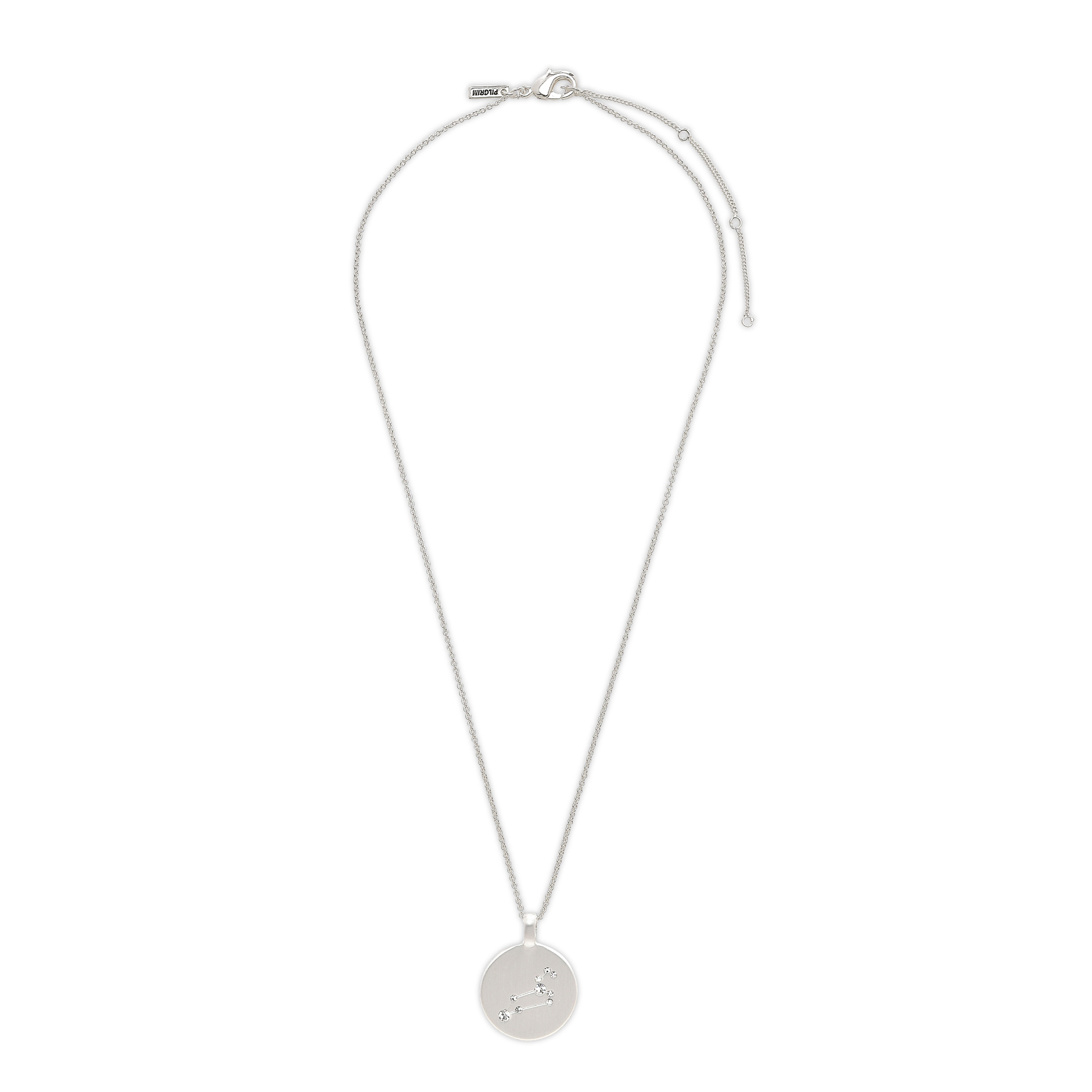LEO Zodiac Sign Coin Necklace, silver-plated with a round pendant, featuring crystal stones forming the Leo constellation. Perfect for trendsetters seeking stylish, meaningful jewelry.