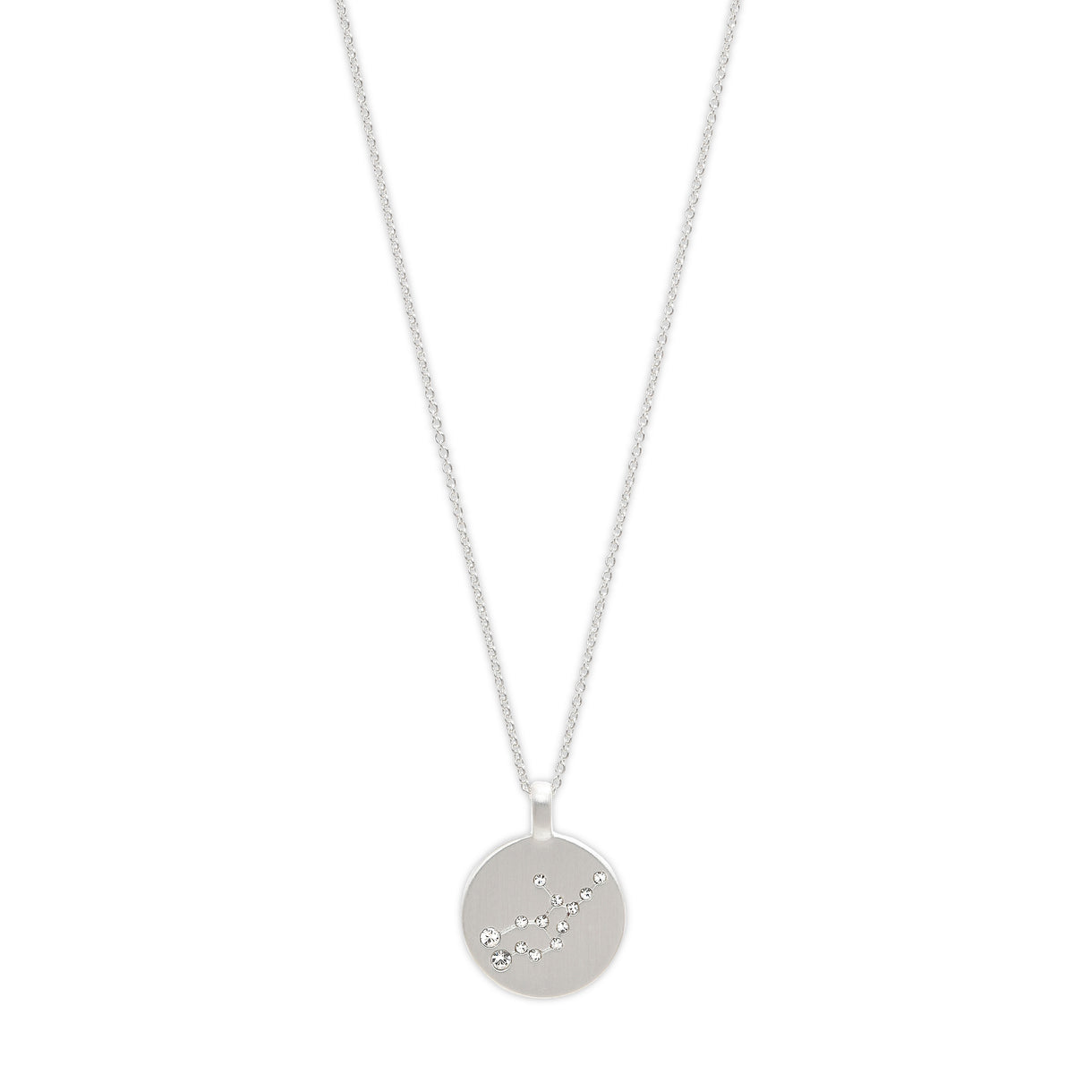 VIRGO Zodiac Sign Coin Necklace, silver-plated, featuring a round pendant with crystal stones depicting the Virgo constellation on a sleek silver chain.