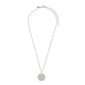 LIBRA Zodiac Sign Coin Necklace, silver-plated with a round pendant featuring the Libra constellation adorned with crystal stones. Perfect for personal style expression.