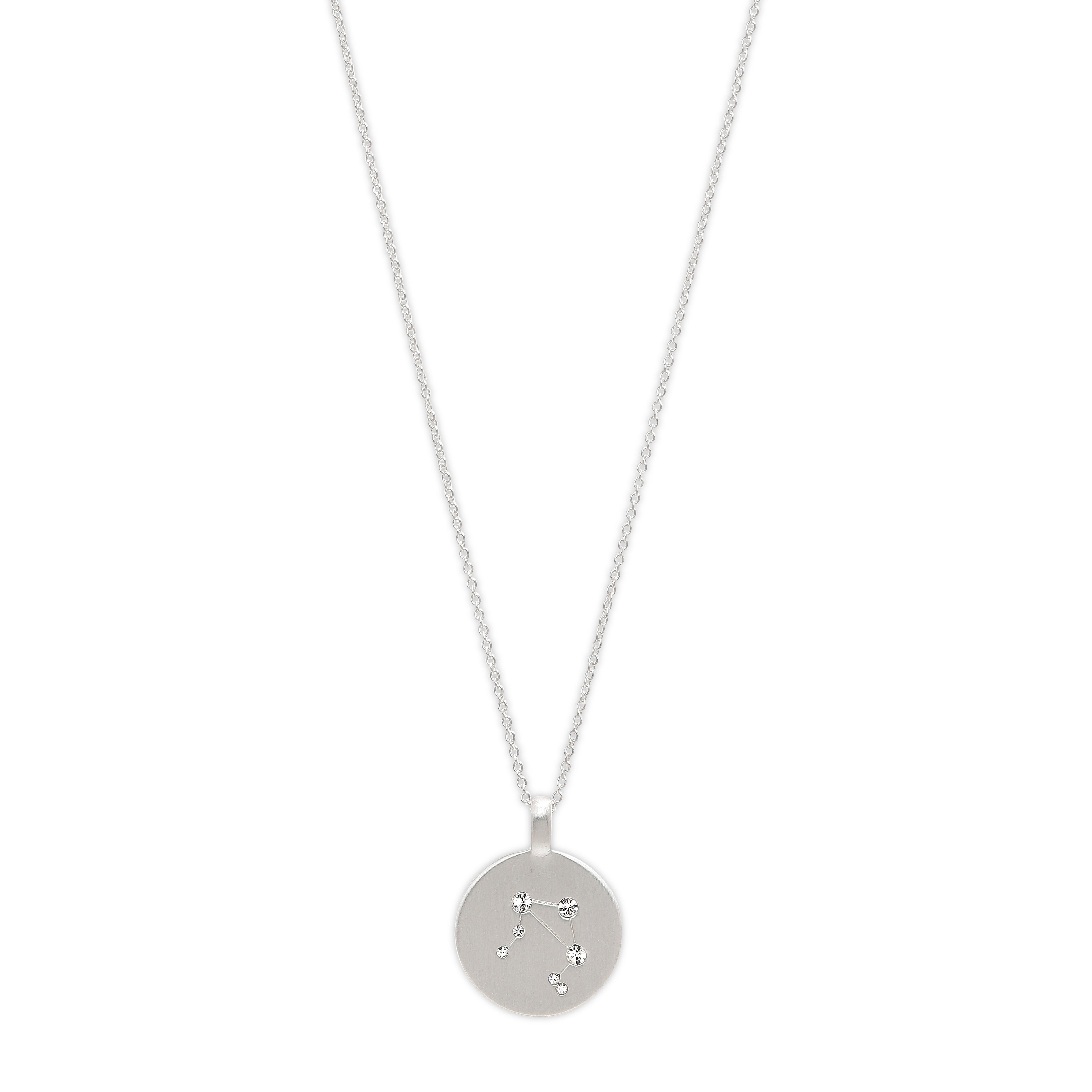 LIBRA Zodiac Sign Coin Necklace, silver-plated, with a round pendant featuring crystal-adorned Libra constellation, perfect for trendsetters seeking Scandinavian-inspired jewelry.