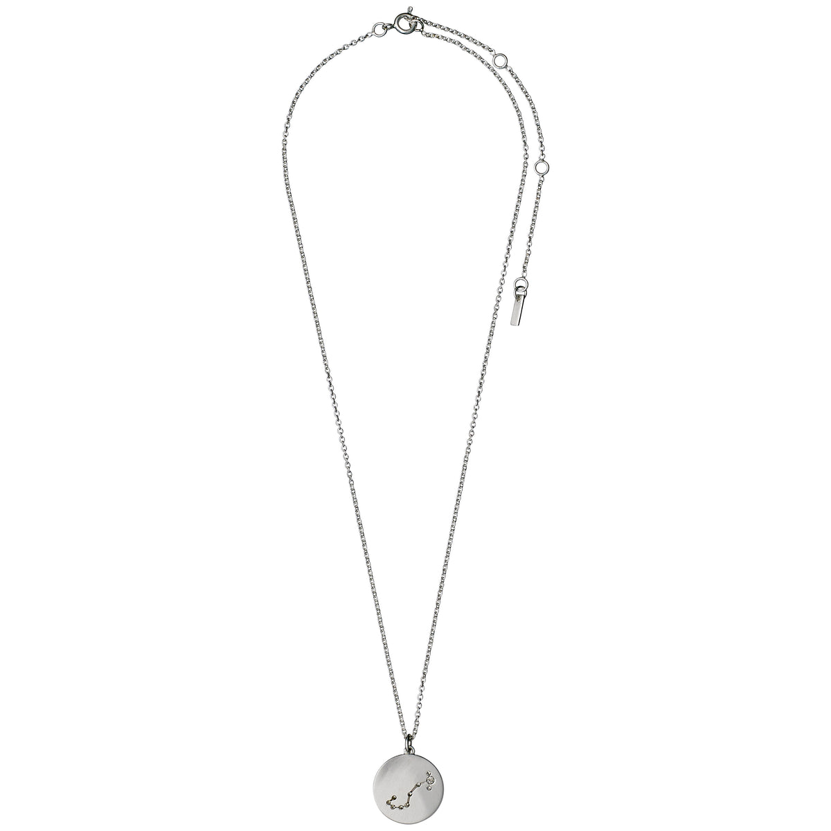 SCORPIO Zodiac Sign Coin Necklace, silver-plated, featuring a round pendant with crystal stones forming the Scorpio constellation, ideal for trendsetting jewelry enthusiasts.