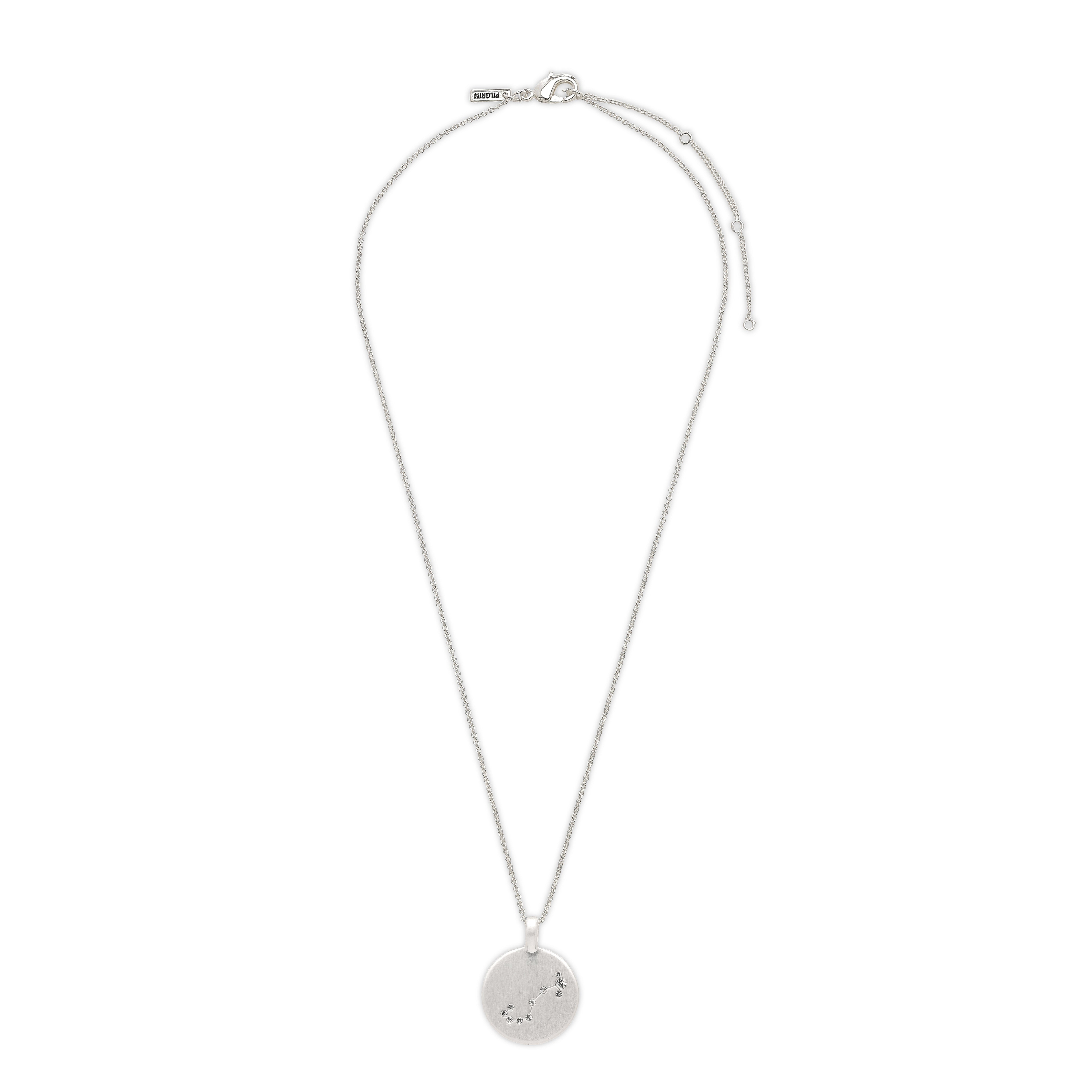 SCORPIO Zodiac Sign Coin Necklace, silver-plated with a round pendant featuring crystal-studded Scorpio constellation, perfect for personal style enthusiasts.