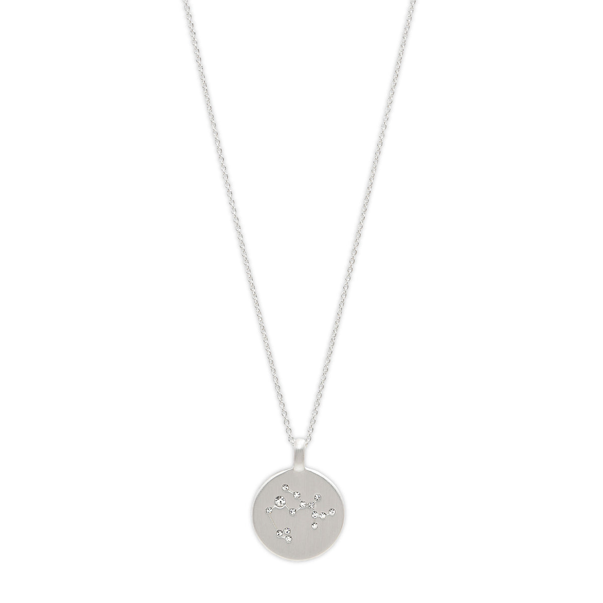 SAGITTARIUS Zodiac Sign Coin Necklace, silver-plated, featuring a round pendant with crystal stones forming the star sign, perfect for personal style expression.