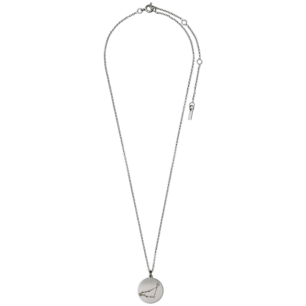 CAPRICORNUS Zodiac Sign Coin Necklace, silver-plated, featuring a round pendant with crystal stones forming the Capricorn constellation. Ideal for personal style and gifting.