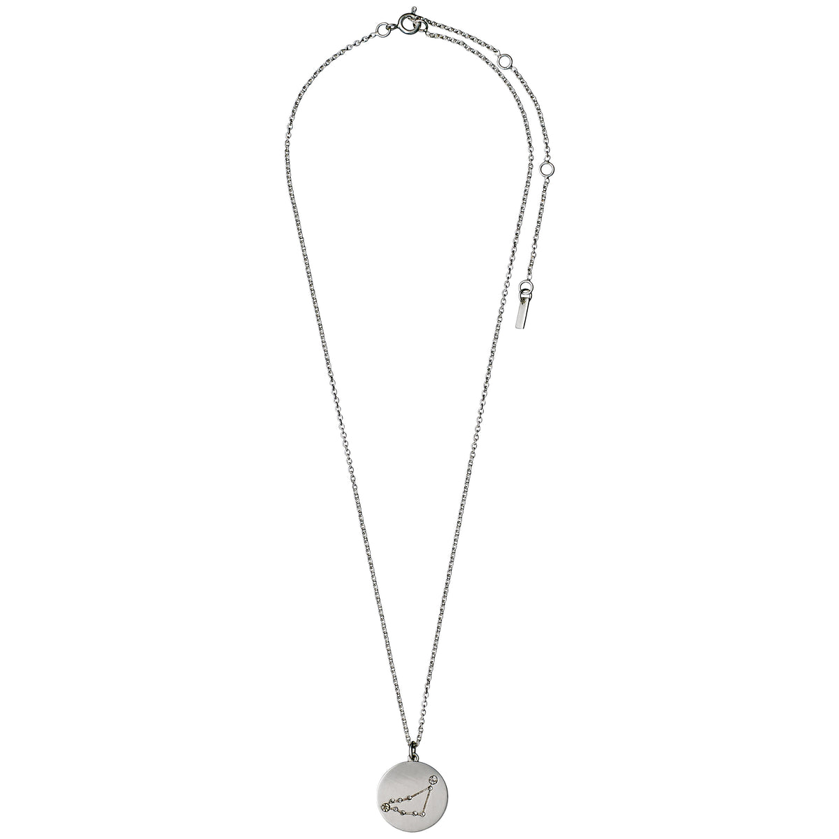 CAPRICORNUS Zodiac Sign Coin Necklace, silver-plated, featuring a round pendant with crystal stones forming the Capricorn constellation. Ideal for personal style and gifting.