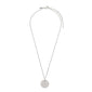 CAPRICORNUS Zodiac Sign Coin Necklace, silver-plated, featuring a round pendant with crystal stones forming the Capricorn constellation. Perfect blend of timeless and trendy.