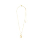 Gold-plated LOVE TAG, BRO necklace with a square pendant on a chain, featuring BRO text. Perfect for layering, adjustable length, made from recycled materials.