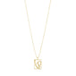 Gold-plated LOVE TAG necklace by Pilgrim, featuring a square pendant engraved with LOVE on an adjustable chain, perfect for a layered fashion look.