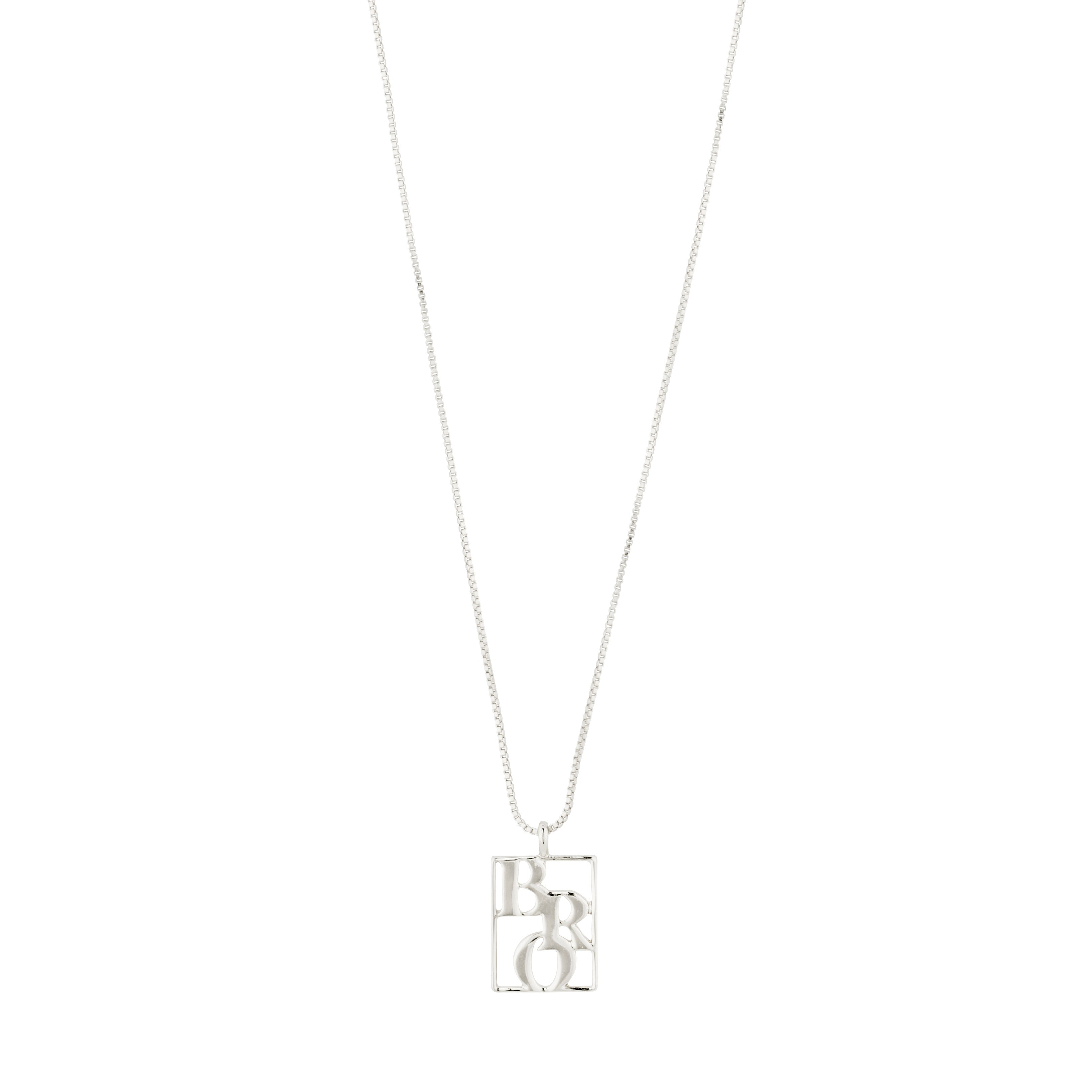 LOVE TAG, BRO necklace silver-plated with square pendant inscribed 'BRO', featuring adjustable chain for layered styling. Crafted from 99% recycled material for a sustainable choice.