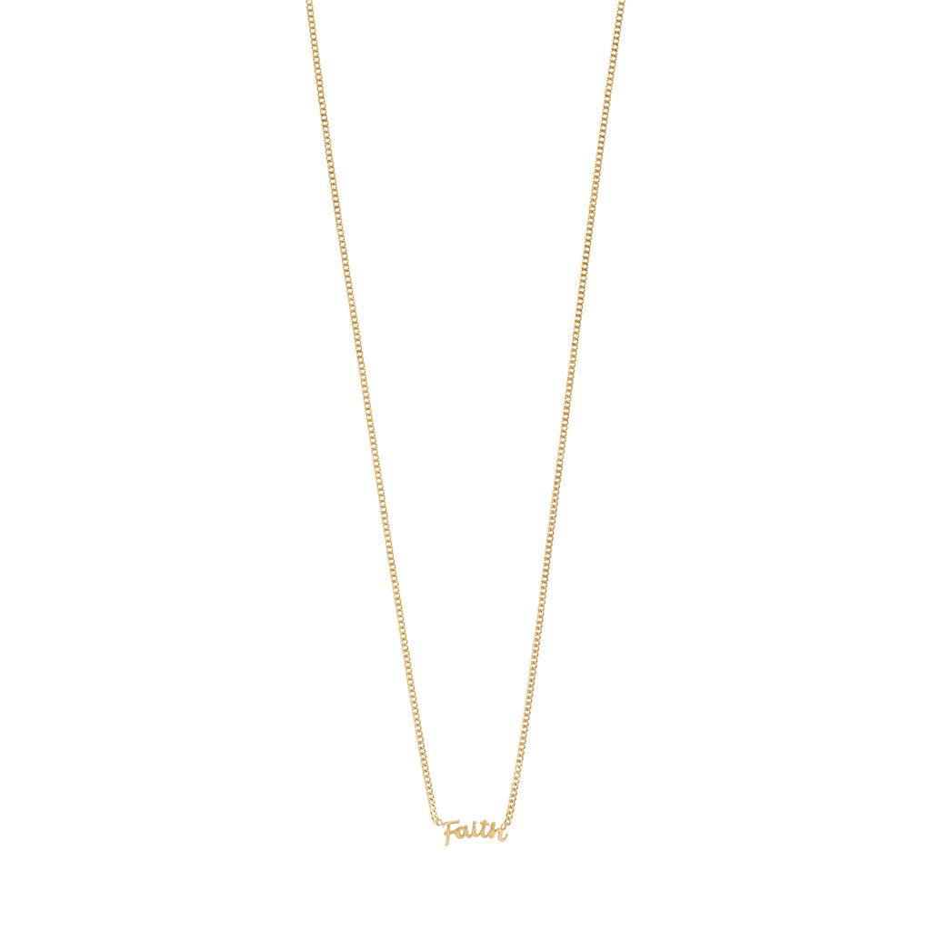 FAITH necklace gold-plated: Sleek, gold-plated chain featuring a cursive 'FAITH' pendant, crafted from 99% recycled materials. Perfect for layering or solo wear.