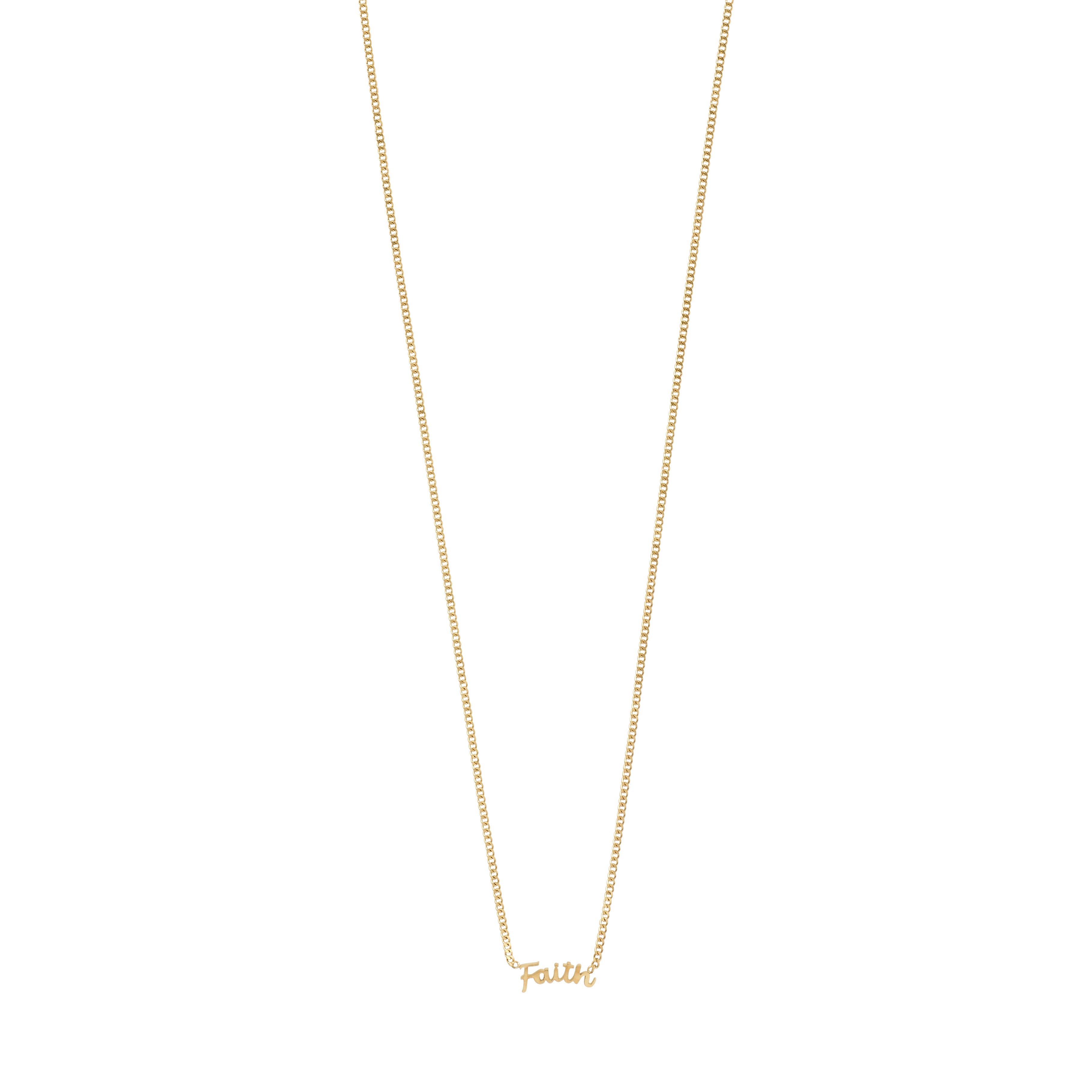 FAITH necklace gold-plated: Sleek, gold-plated chain featuring a cursive 'FAITH' pendant, crafted from 99% recycled materials. Perfect for layering or solo wear.