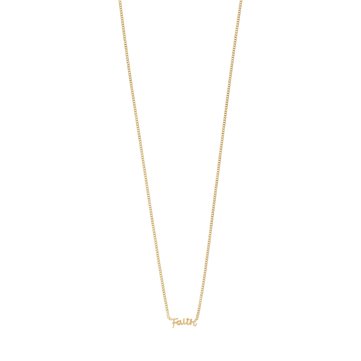 FAITH necklace gold-plated: Sleek, gold-plated chain featuring a cursive 'FAITH' pendant, crafted from 99% recycled materials. Perfect for layering or solo wear.