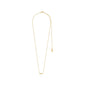 Gold-plated SISTER necklace with a small cursive pendant and tassel, embodying Scandinavian craftsmanship and sustainability, perfect for personal styling.