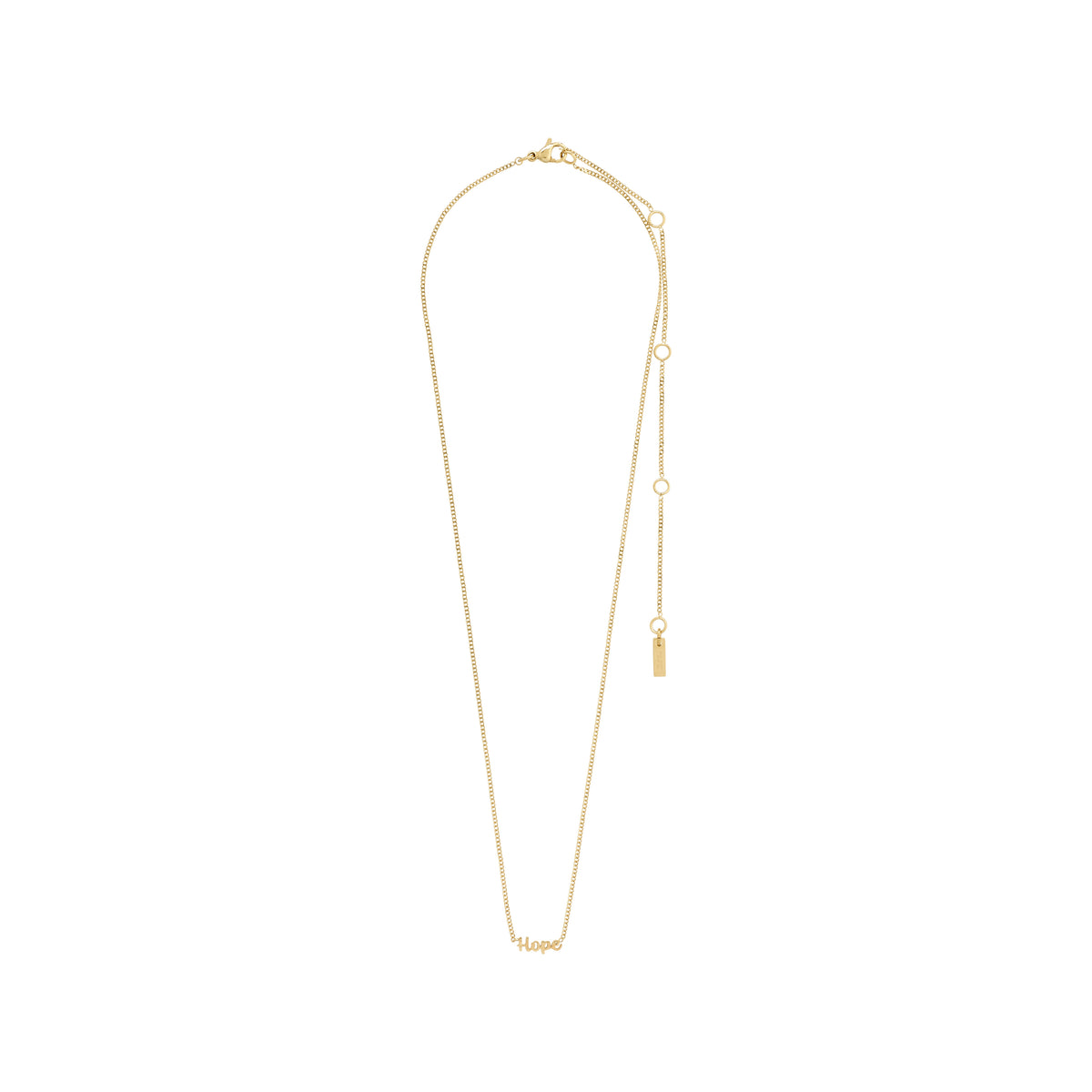 HOPE necklace gold-plated with a cursive pendant, crafted from 99% recycled material, perfect for gifting or daily wear, versatile for any style.