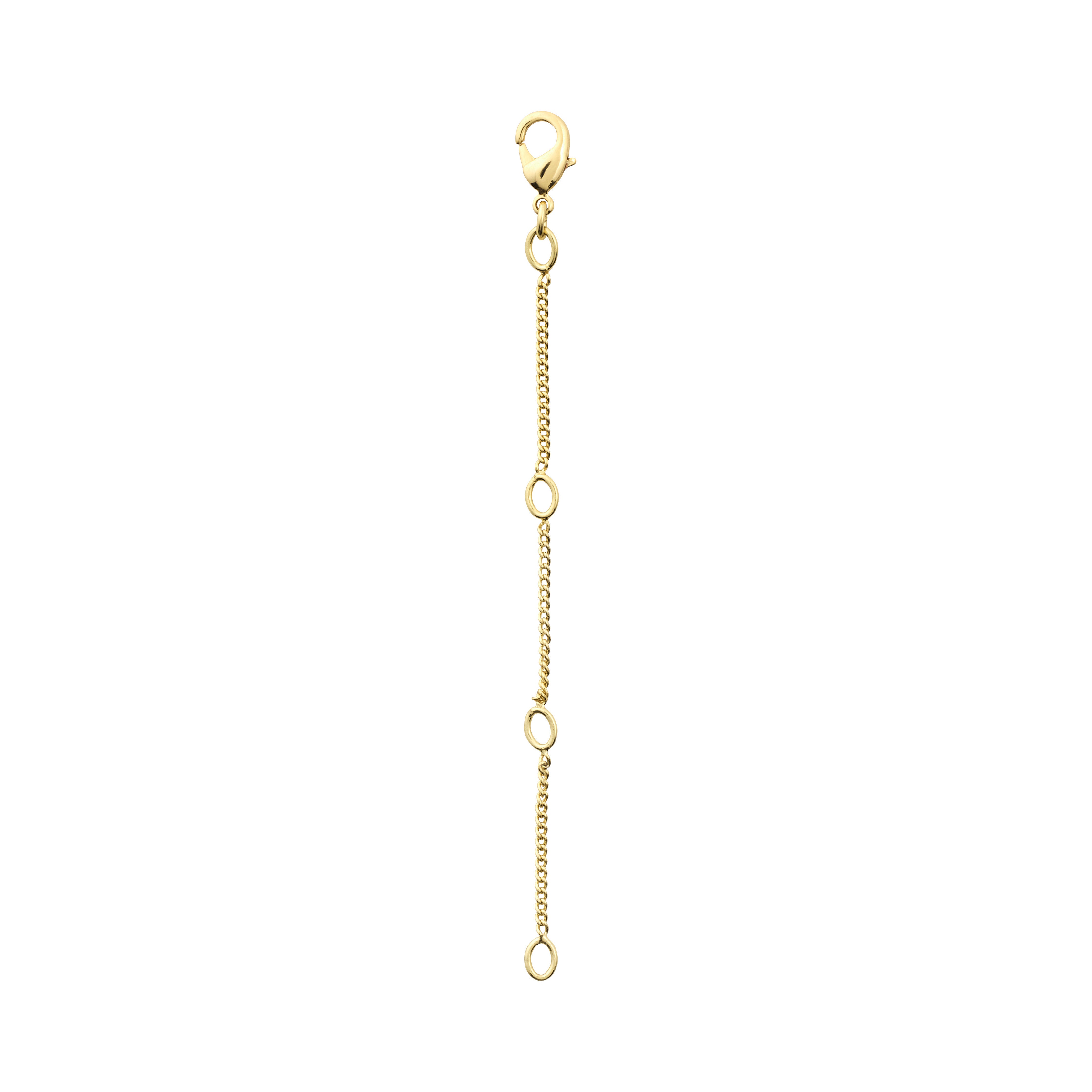 Gold-plated extension chain with tight curb design, featuring a 9 cm length and easy-to-use lobster clasp for necklaces, bracelets, or ankle chains.