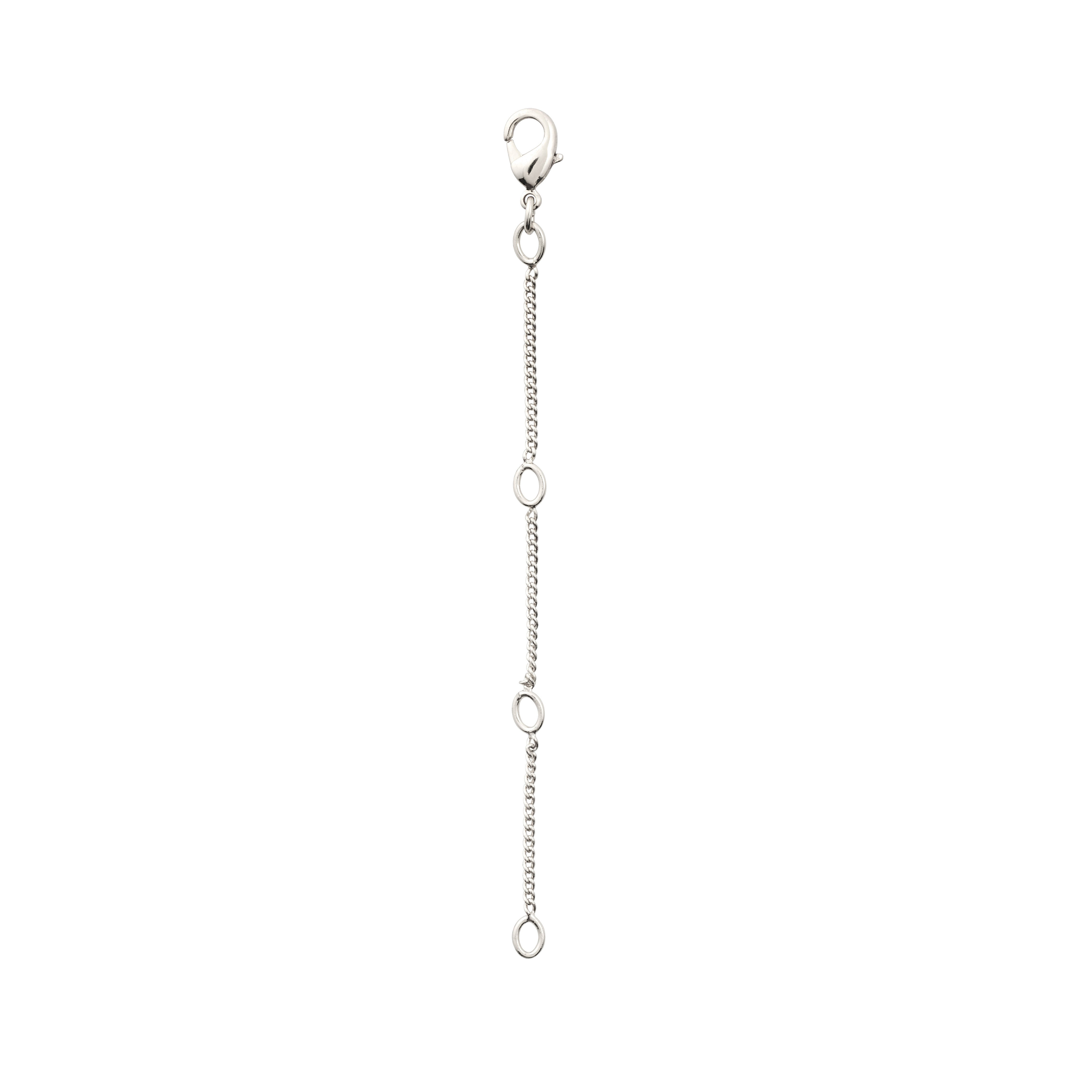 Silver-plated extension chain, tight curb design, extends necklaces or bracelets up to 9 cm. Features a user-friendly lobster clasp for easy attachment.