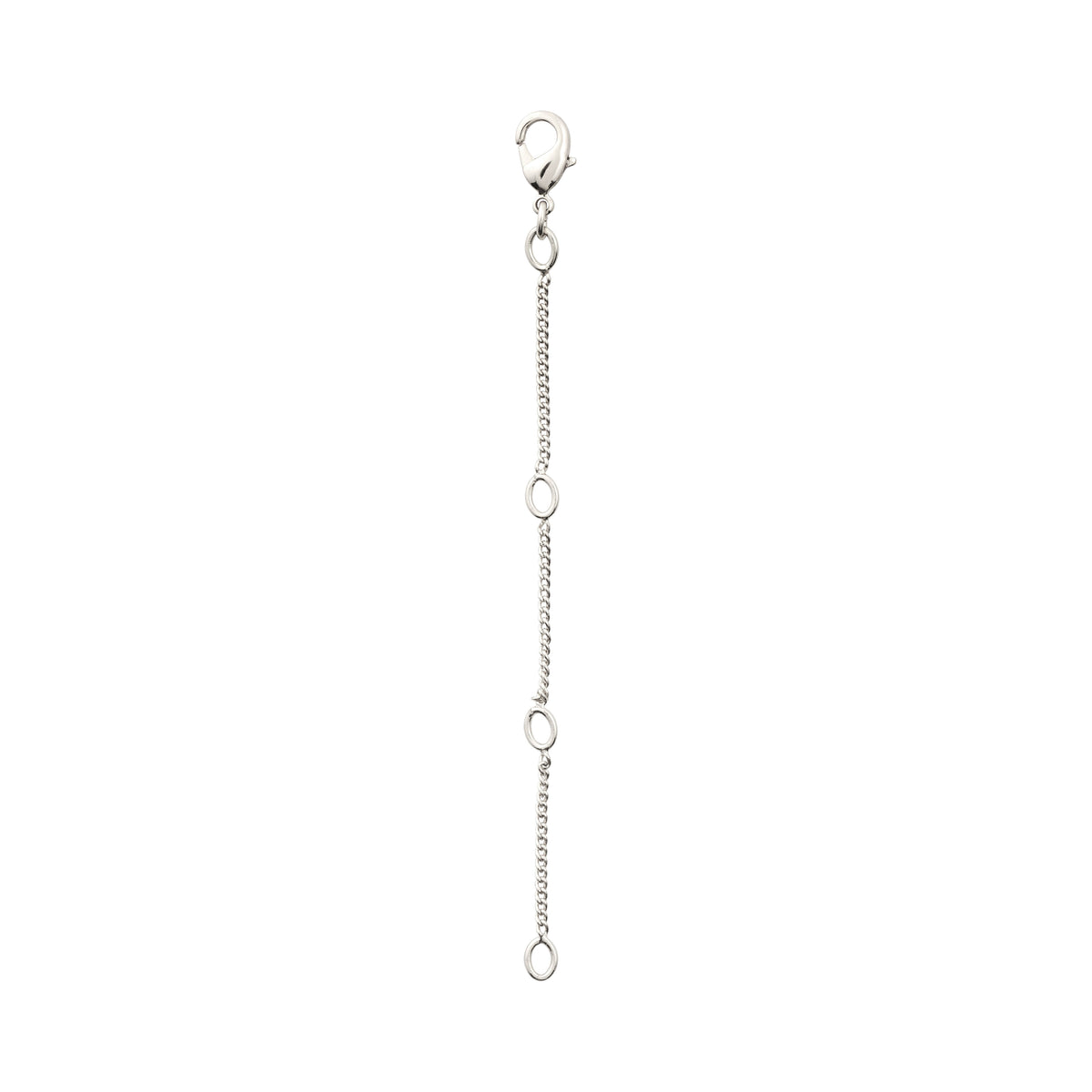 Silver-plated extension chain, tight curb design, extends necklaces or bracelets up to 9 cm. Features a user-friendly lobster clasp for easy attachment.
