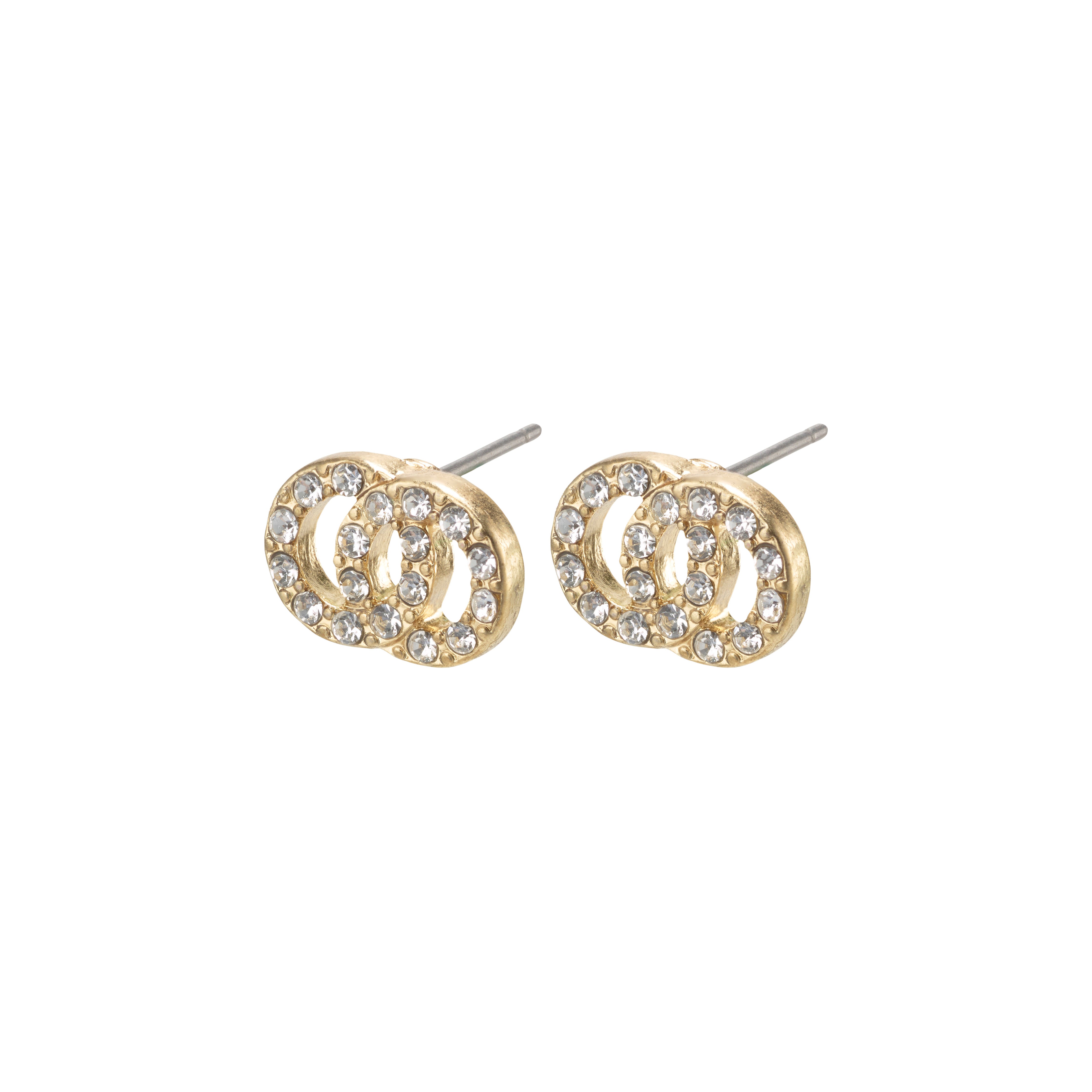 VICTORIA crystal earrings, gold-plated intertwined rings adorned with bright crystal stones, embodying Pilgrim's blend of timeless and trendy Scandinavian craftsmanship.