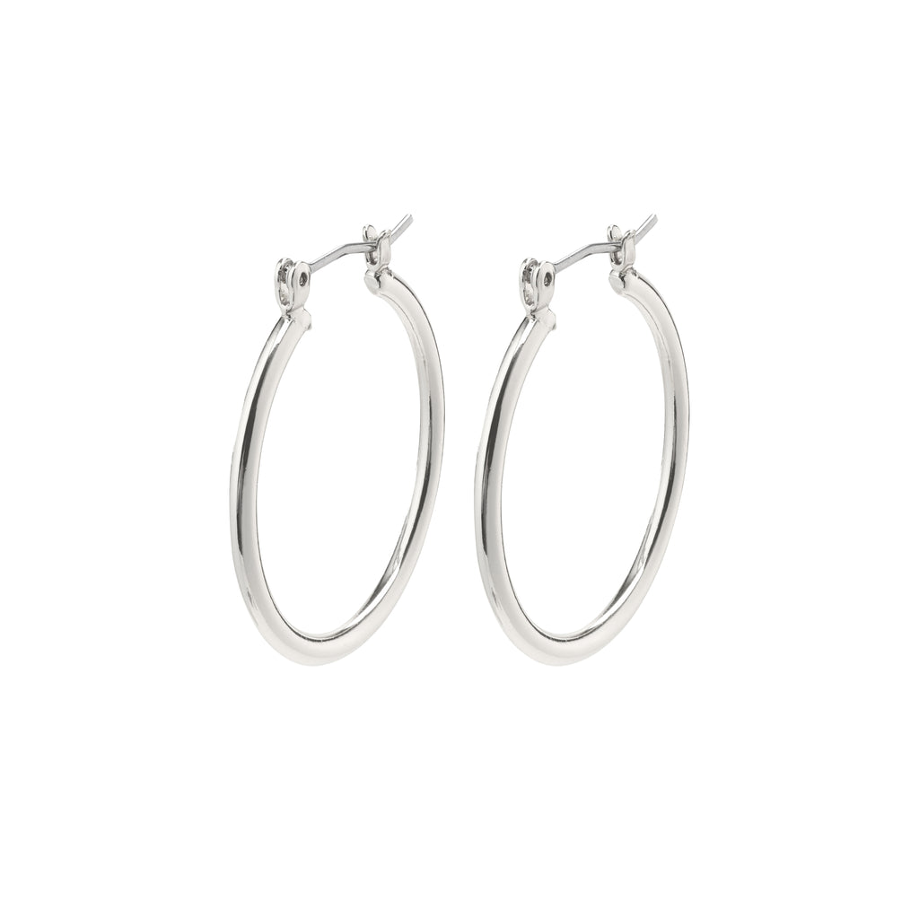 LAYLA medium hoop earrings, silver-plated with a click clasp, elegantly designed for effortless style. Perfect addition to any jewellery collection.
