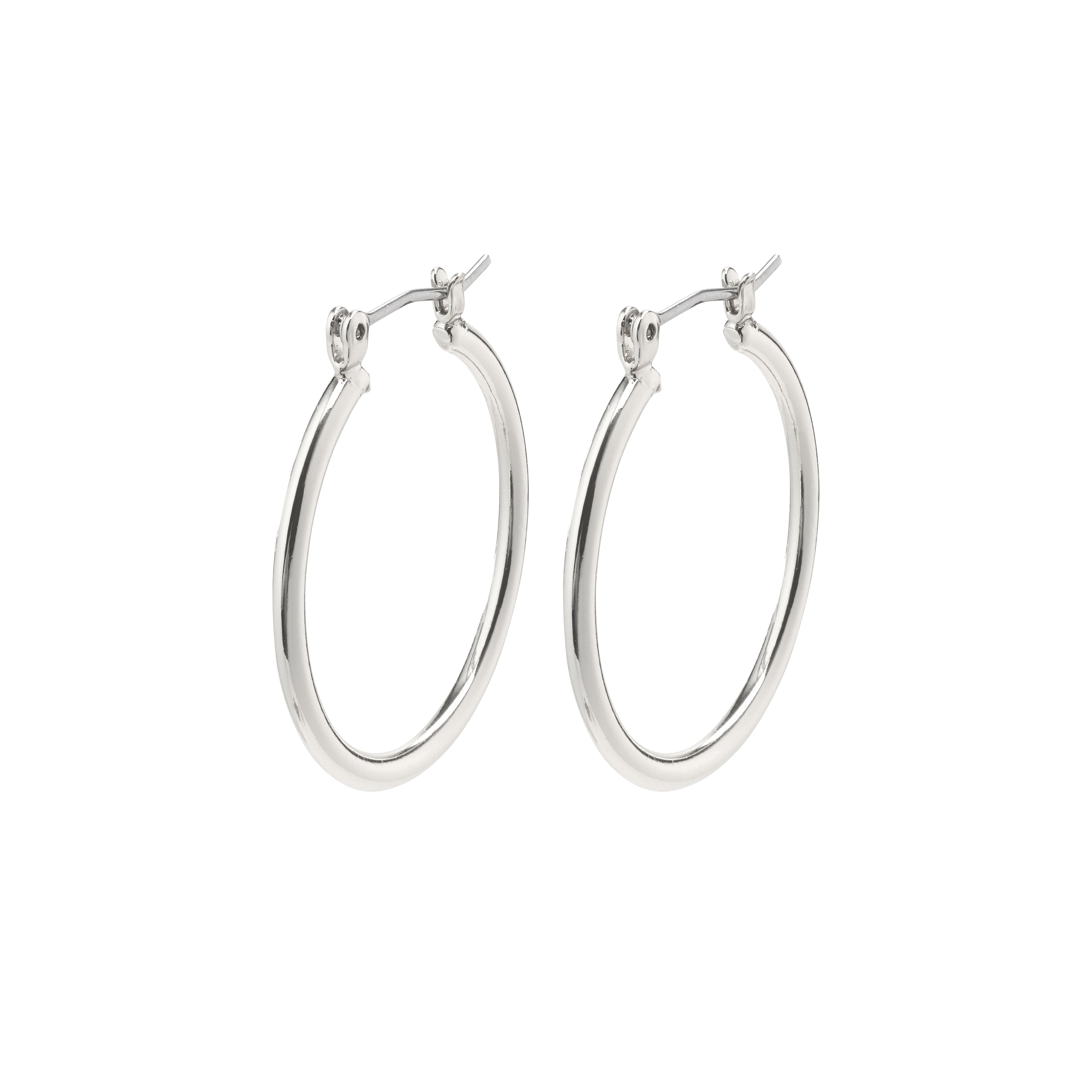 LAYLA medium hoop earrings, silver-plated with a click clasp, elegantly designed for effortless style. Perfect addition to any jewellery collection.