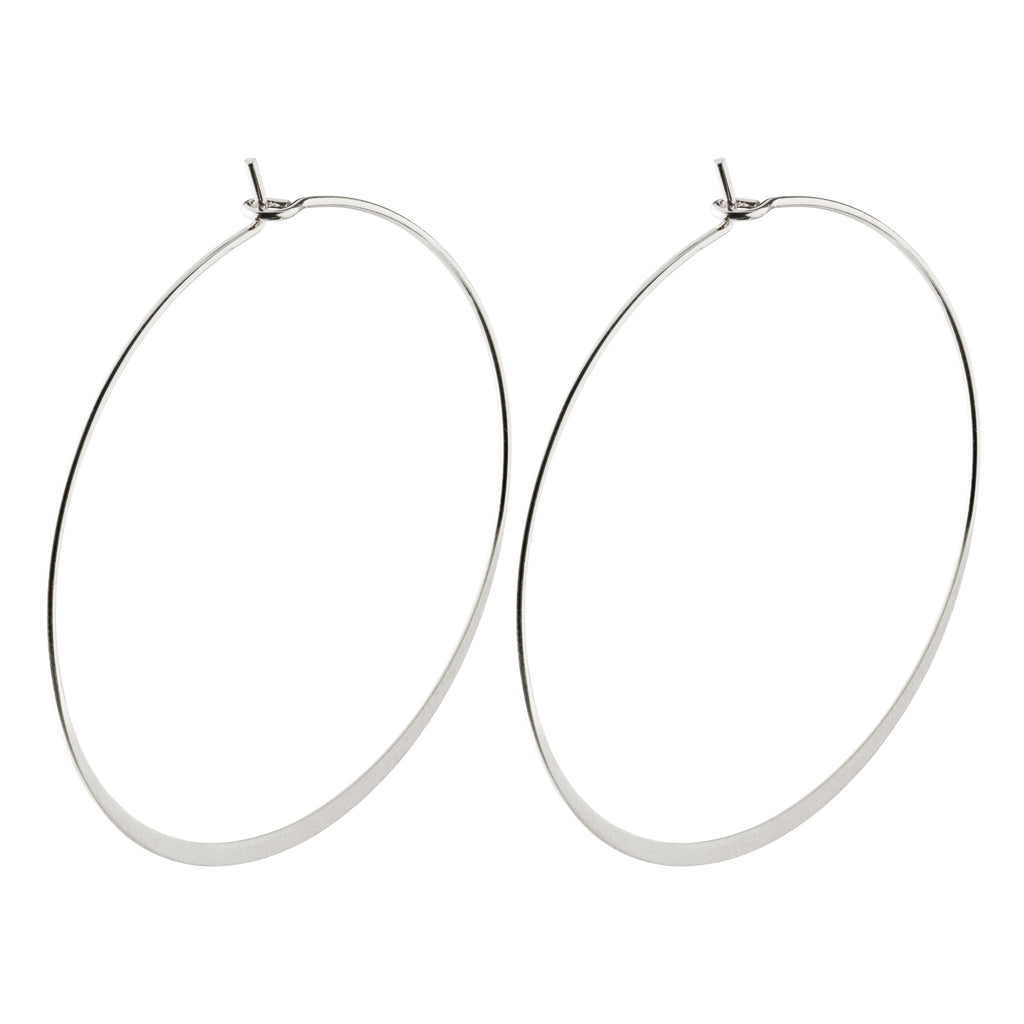 TILLY large silver-plated hoop earrings from Pilgrim, showcasing a sleek, airy design and bold 50 mm diameter for a fresh, feminine look.